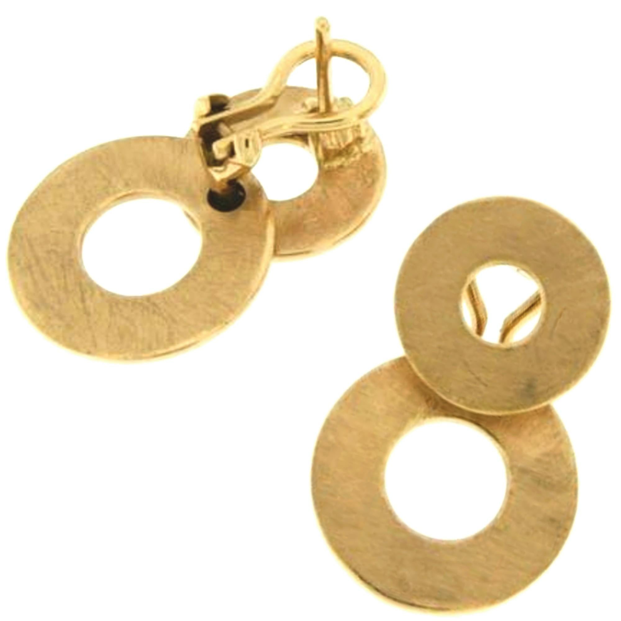 Alex Jona 18 Karat Brushed Rose Gold Dangle Clip-on Earring Pendants In New Condition For Sale In Torino, IT
