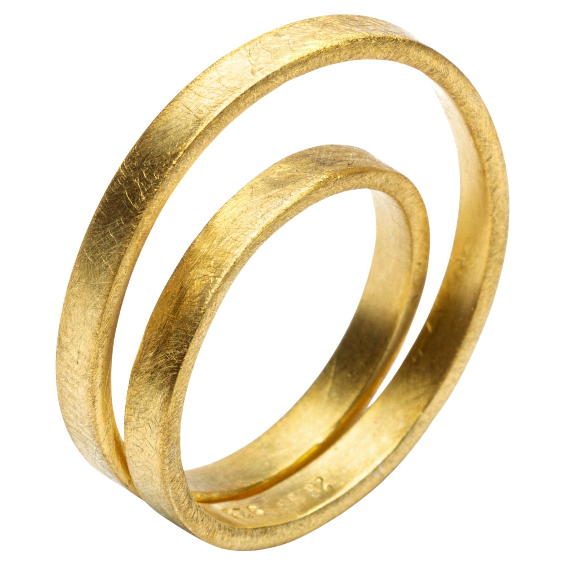 Alex Jona 18 Karat Frosted Yellow Gold Double Circle Ring For Sale