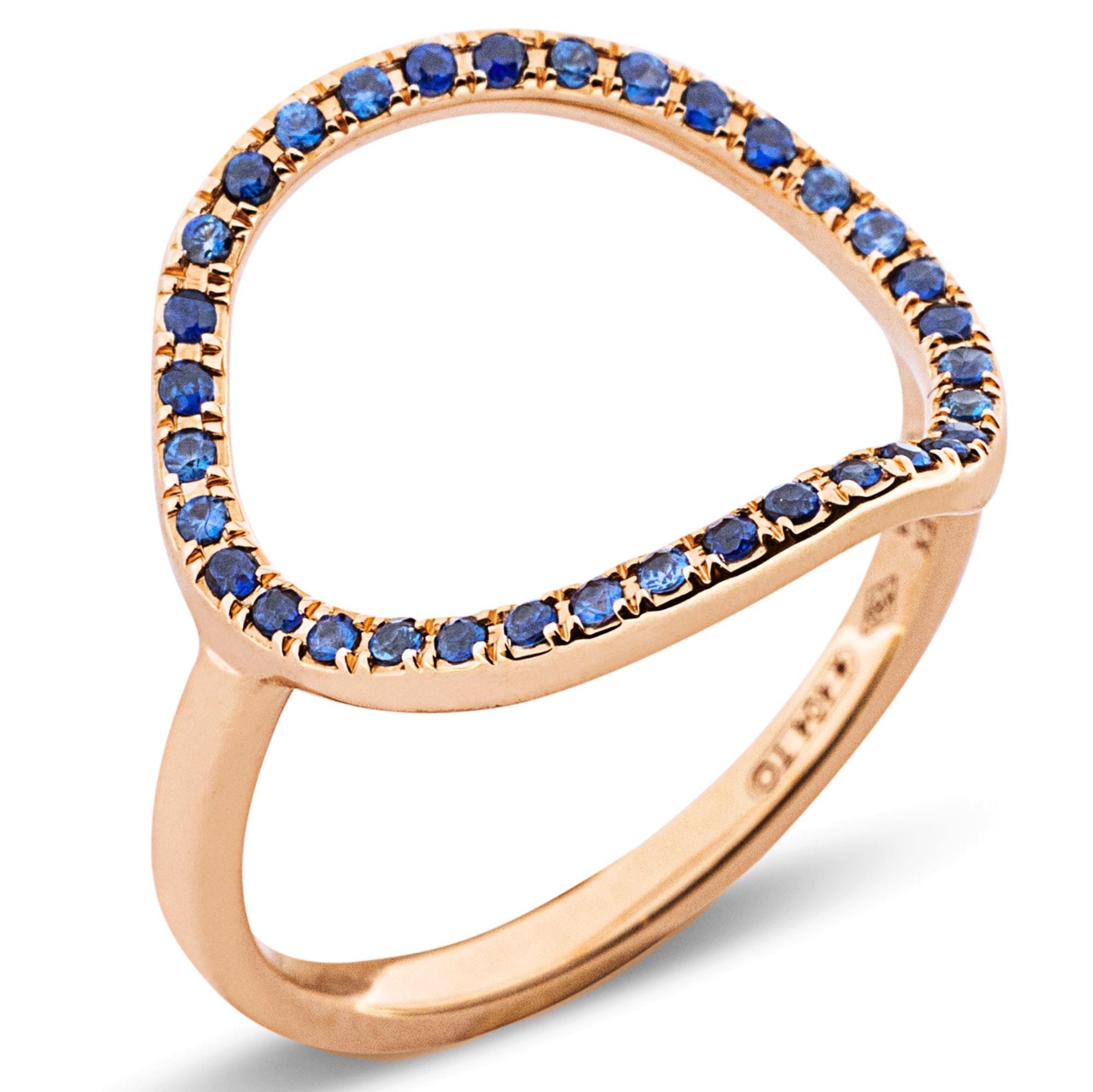 Round Cut Alex Jona 18 Karat Rose Gold Blue Sapphire Open Circle Hoop Ring For Sale