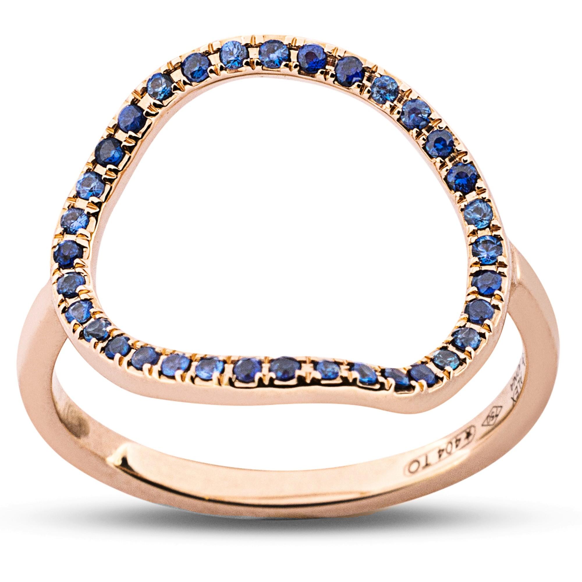 Women's Alex Jona 18 Karat Rose Gold Blue Sapphire Open Circle Hoop Ring For Sale