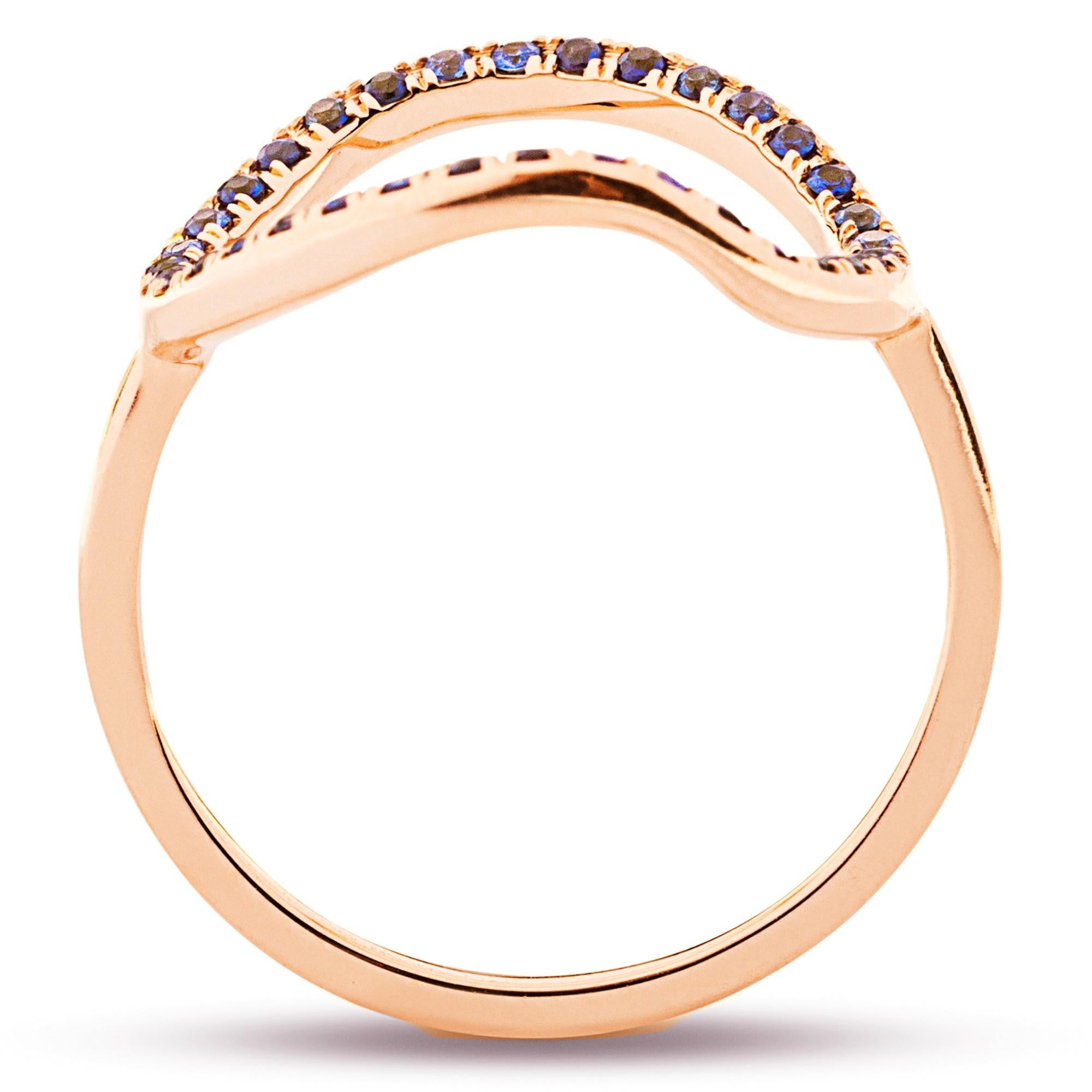 Alex Jona 18 Karat Rose Gold Blue Sapphire Open Circle Hoop Ring For Sale 2
