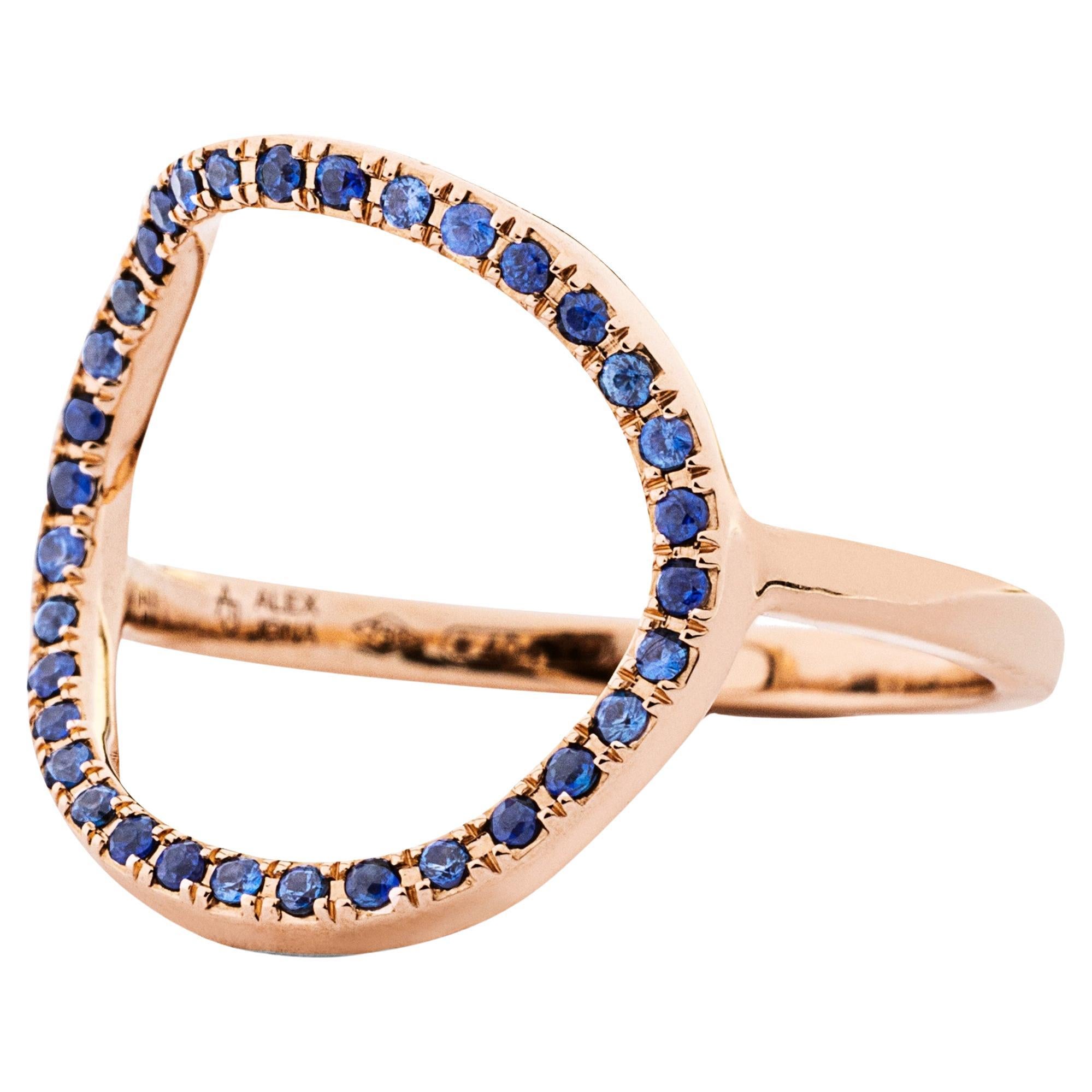 Alex Jona 18 Karat Rose Gold Blue Sapphire Open Circle Hoop Ring
