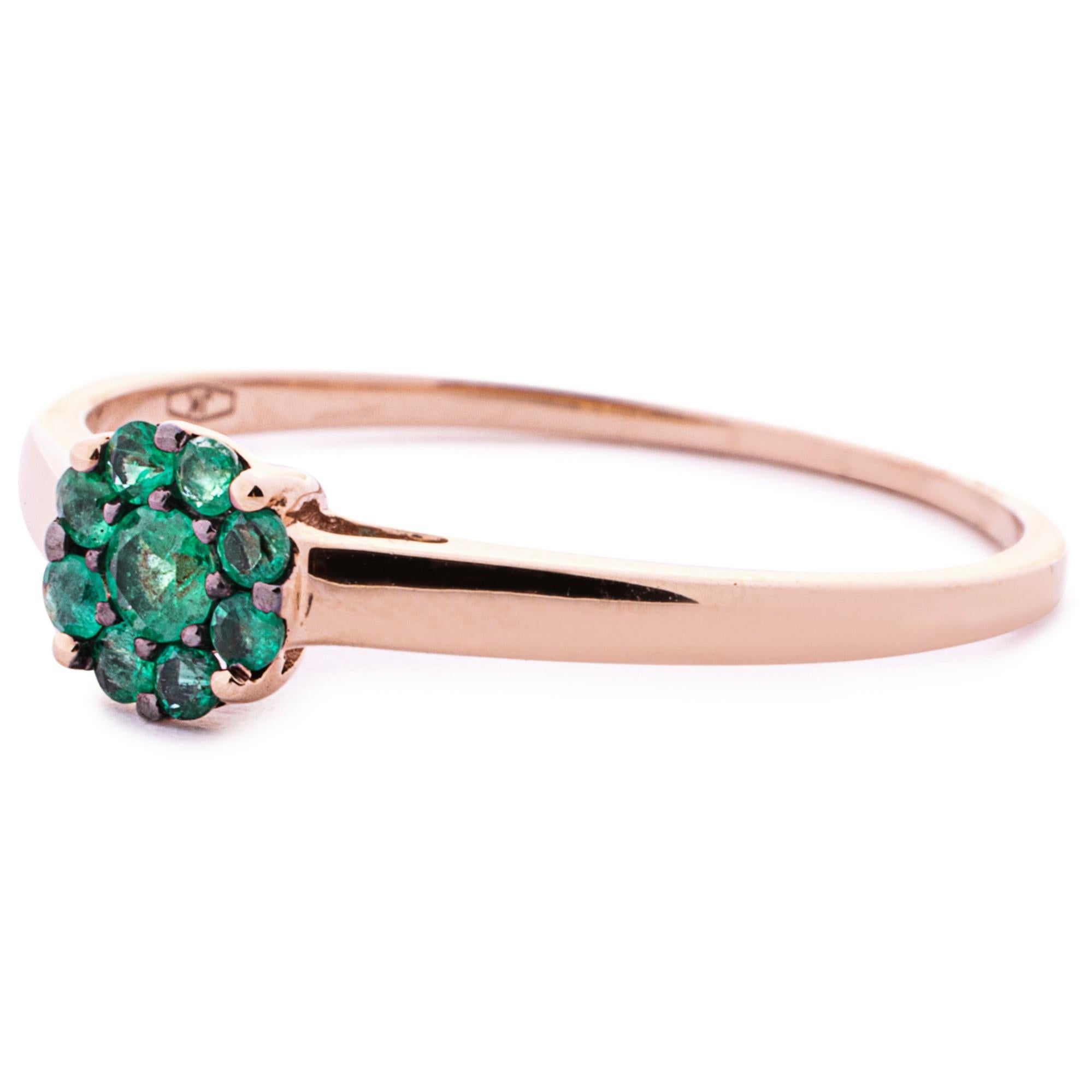 Round Cut Alex Jona 18 Karat Rose Gold  Emerald Ring For Sale