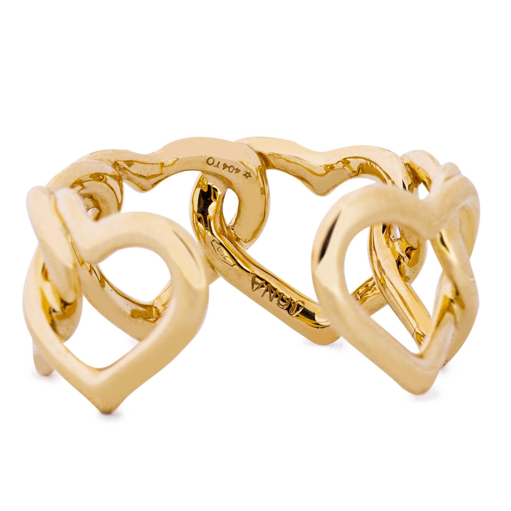 Alex Jona, bague à anneau ouvert en or rose 18 carats avec cœurs imbriqués Pour femmes en vente