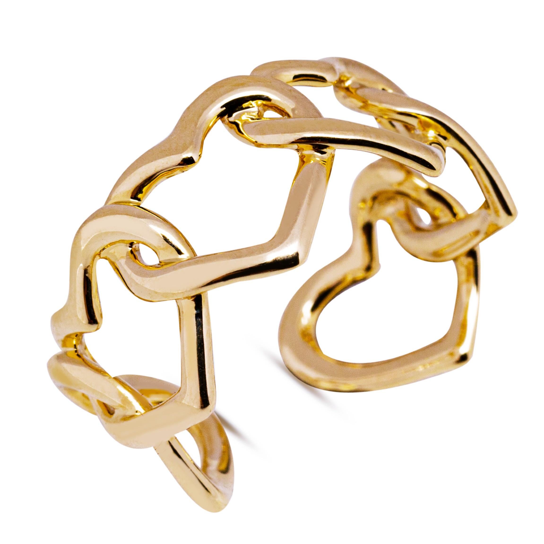 Contemporain Alex Jona, bague à anneau ouvert en or rose 18 carats avec cœurs imbriqués en vente