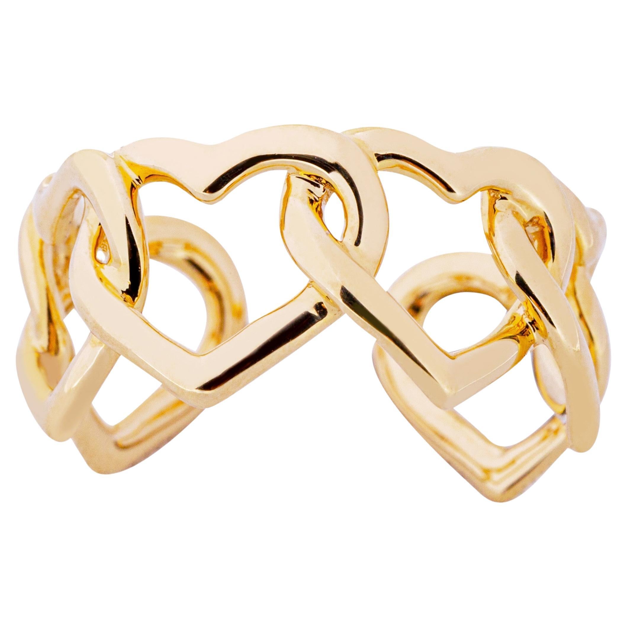 Alex Jona, bague à anneau ouvert en or rose 18 carats avec cœurs imbriqués en vente