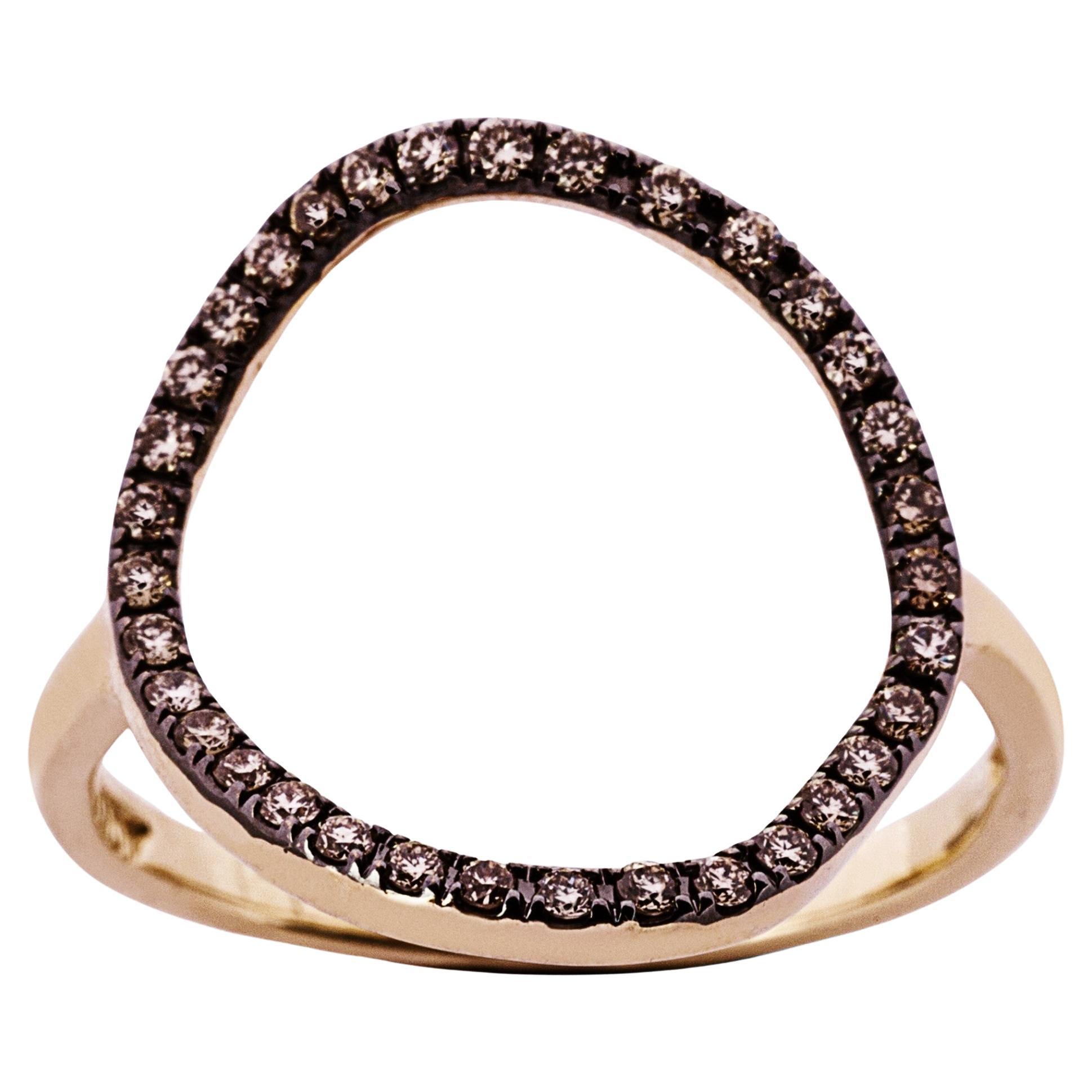 Alex Jona 18 Karat Rose Gold Open Circle Brown Diamond Ring For Sale
