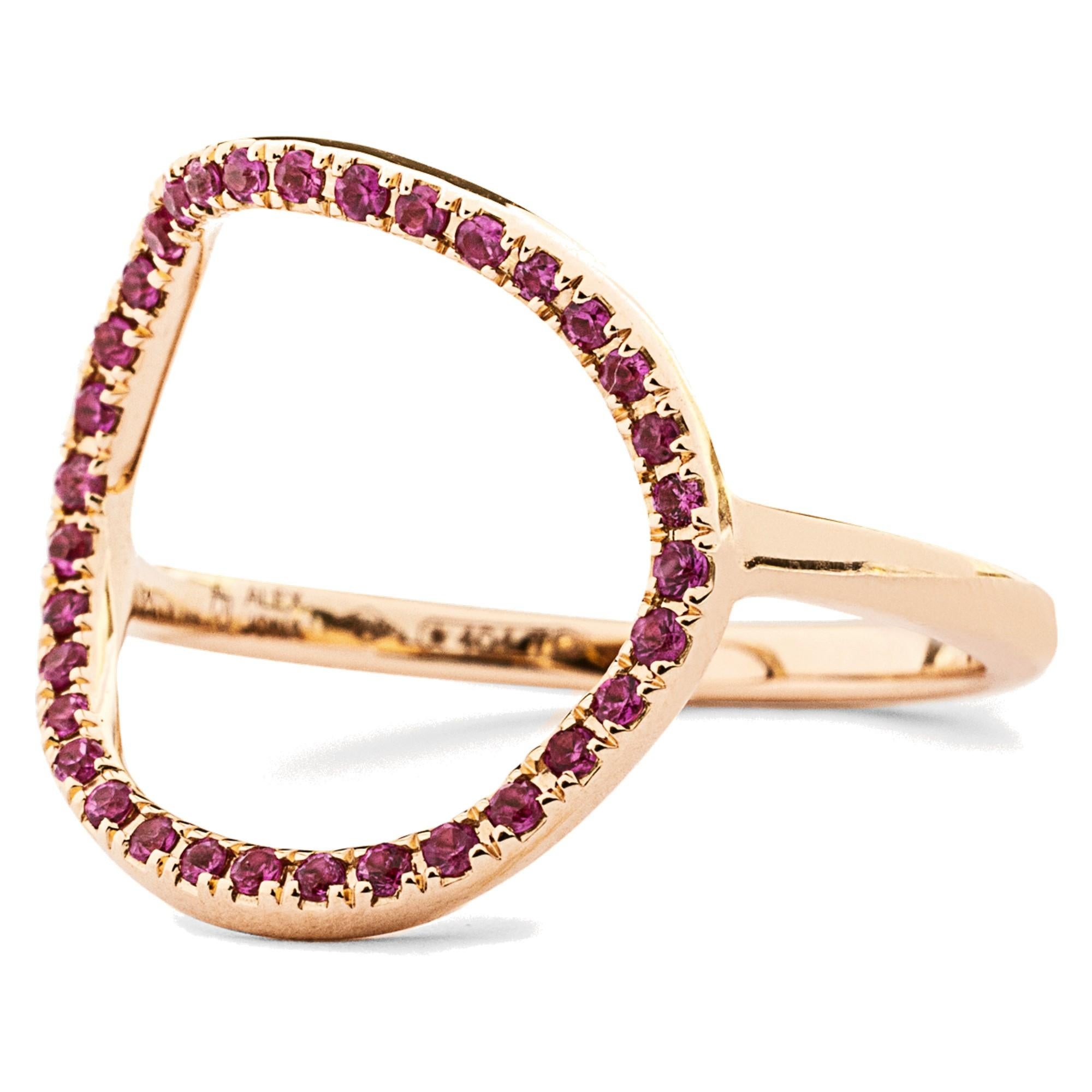 Mixed Cut Alex Jona 18 Karat Rose Gold Pink Sapphire Open Circle Hoop Ring For Sale