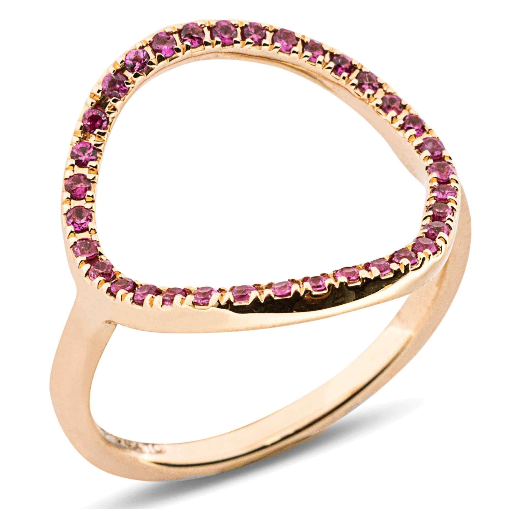 Women's Alex Jona 18 Karat Rose Gold Pink Sapphire Open Circle Hoop Ring For Sale