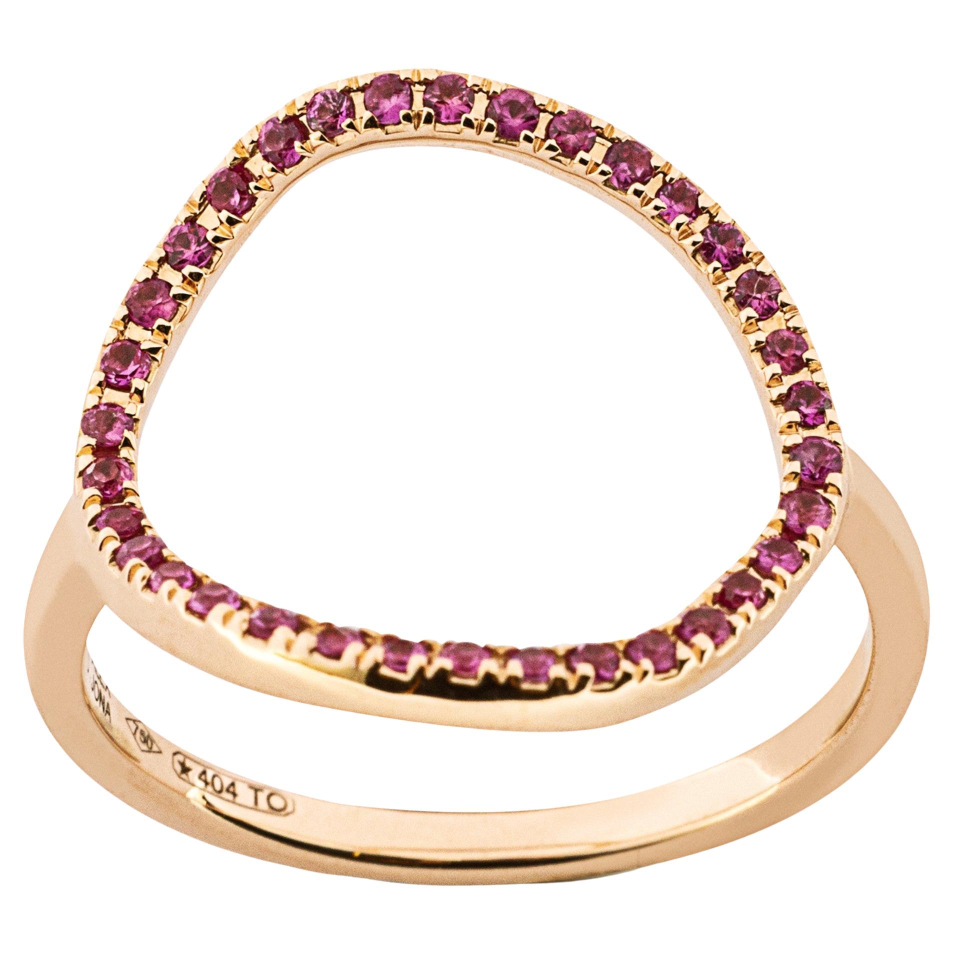 Alex Jona 18 Karat Rose Gold Pink Sapphire Open Circle Hoop Ring For Sale