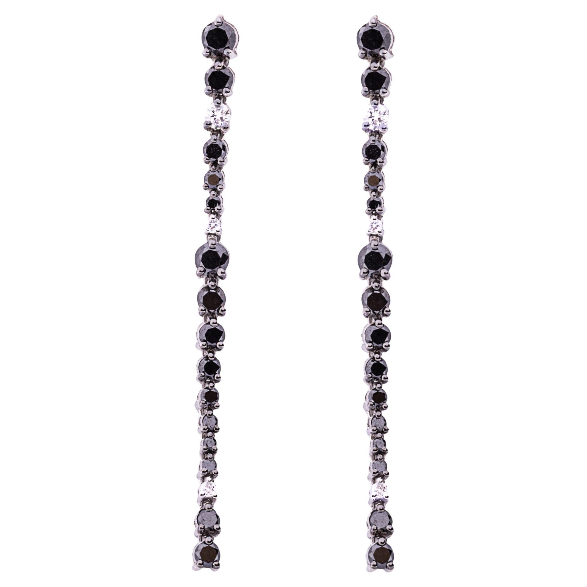 Alex Jona 18 Karat White Gold Black & White Diamond Waterfall Dangle Earrings For Sale