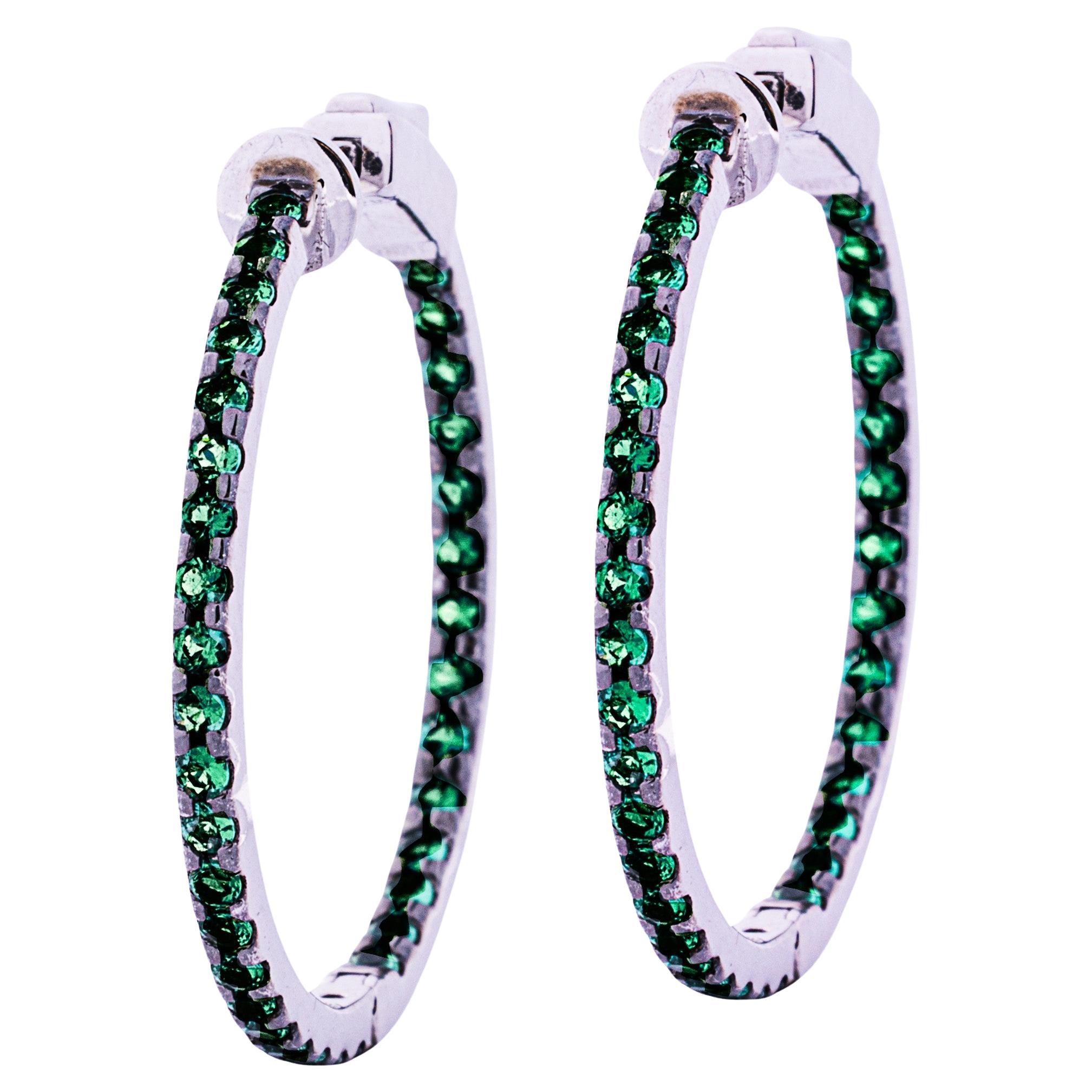 Alex Jona 18 Karat White Gold Emerald Hoop Earrings