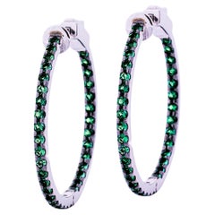 Alex Jona 18 Karat White Gold Emerald Hoop Earrings