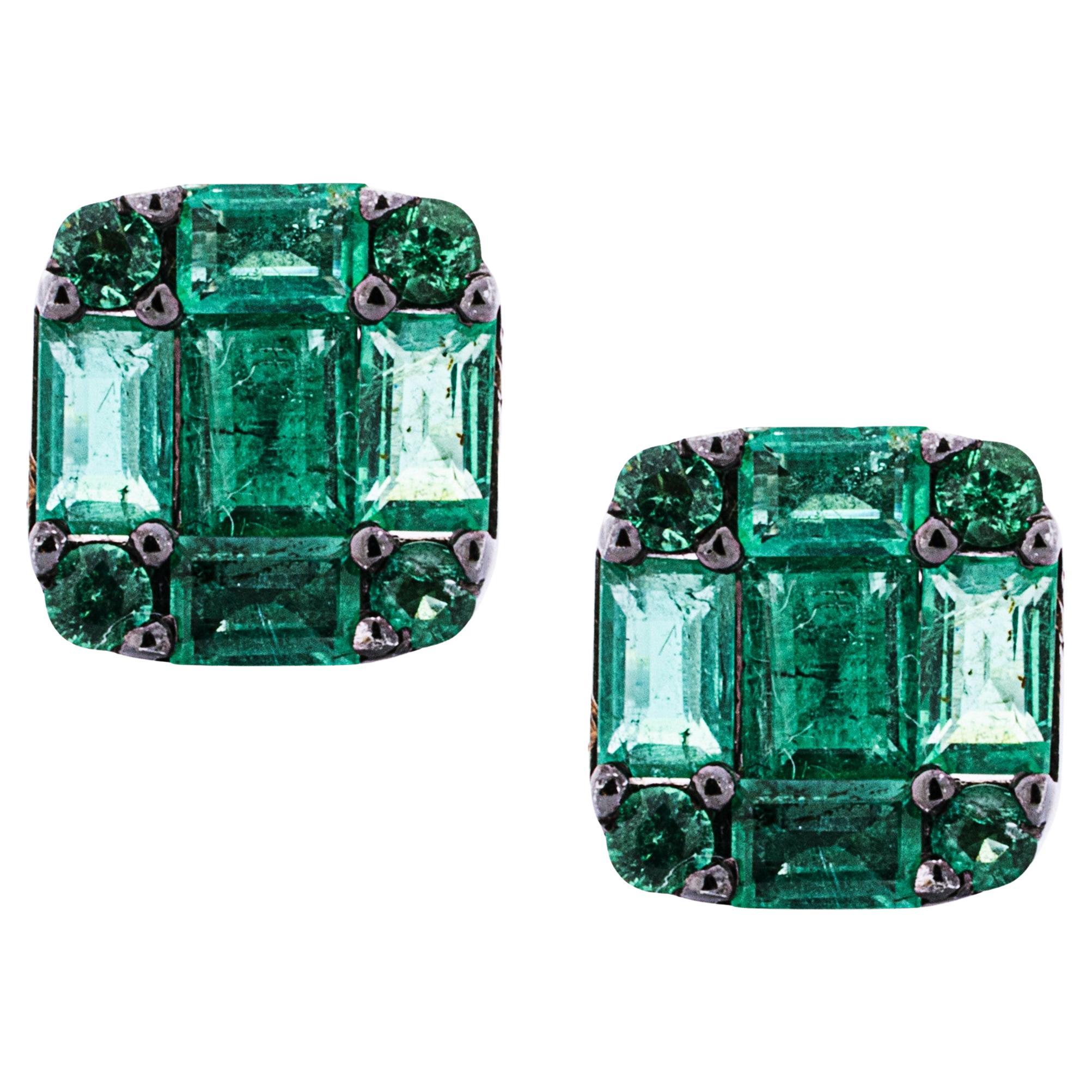 Alex Jona 18 Karat White Gold Emerald Stud Earrings