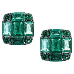 Alex Jona 18 Karat White Gold Emerald Stud Earrings