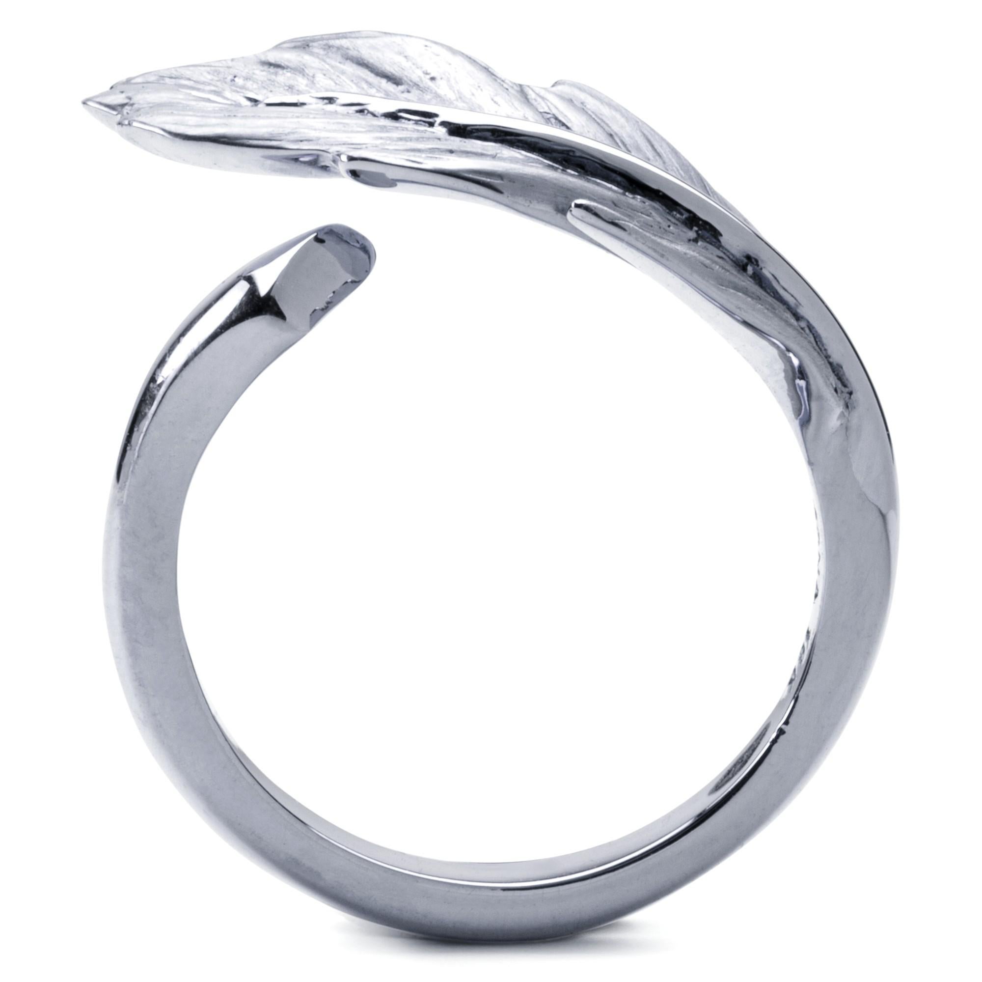 Women's Alex Jona 18 Karat White Gold Feather Ring For Sale
