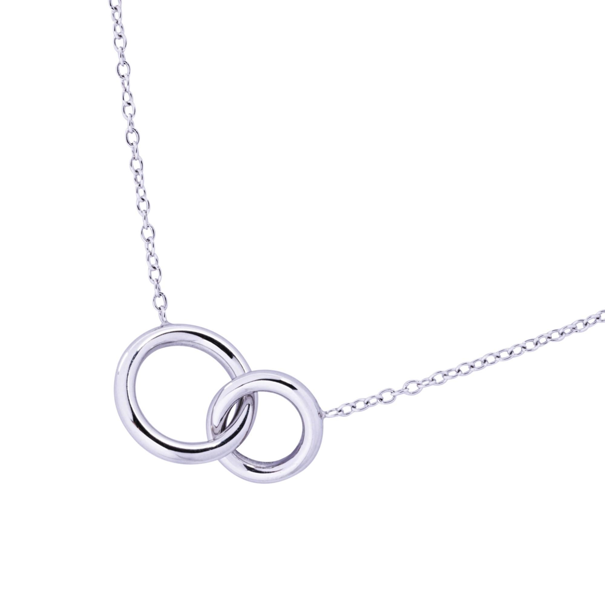 Alex Jona 18 Karat White Gold Interlocking Circle Pendant Chain Necklace In New Condition For Sale In Torino, IT