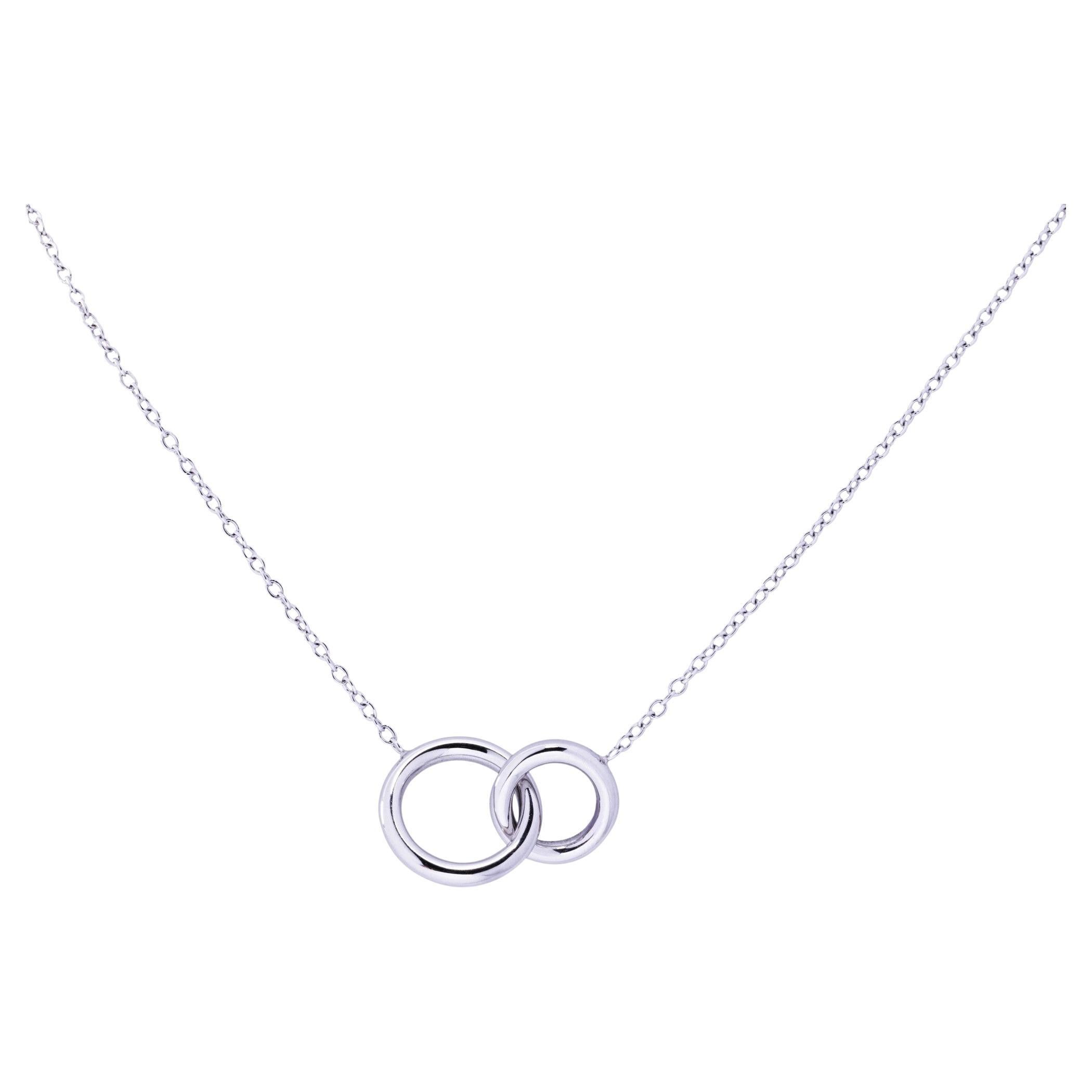 Alex Jona 18 Karat White Gold Interlocking Circle Pendant Chain Necklace For Sale