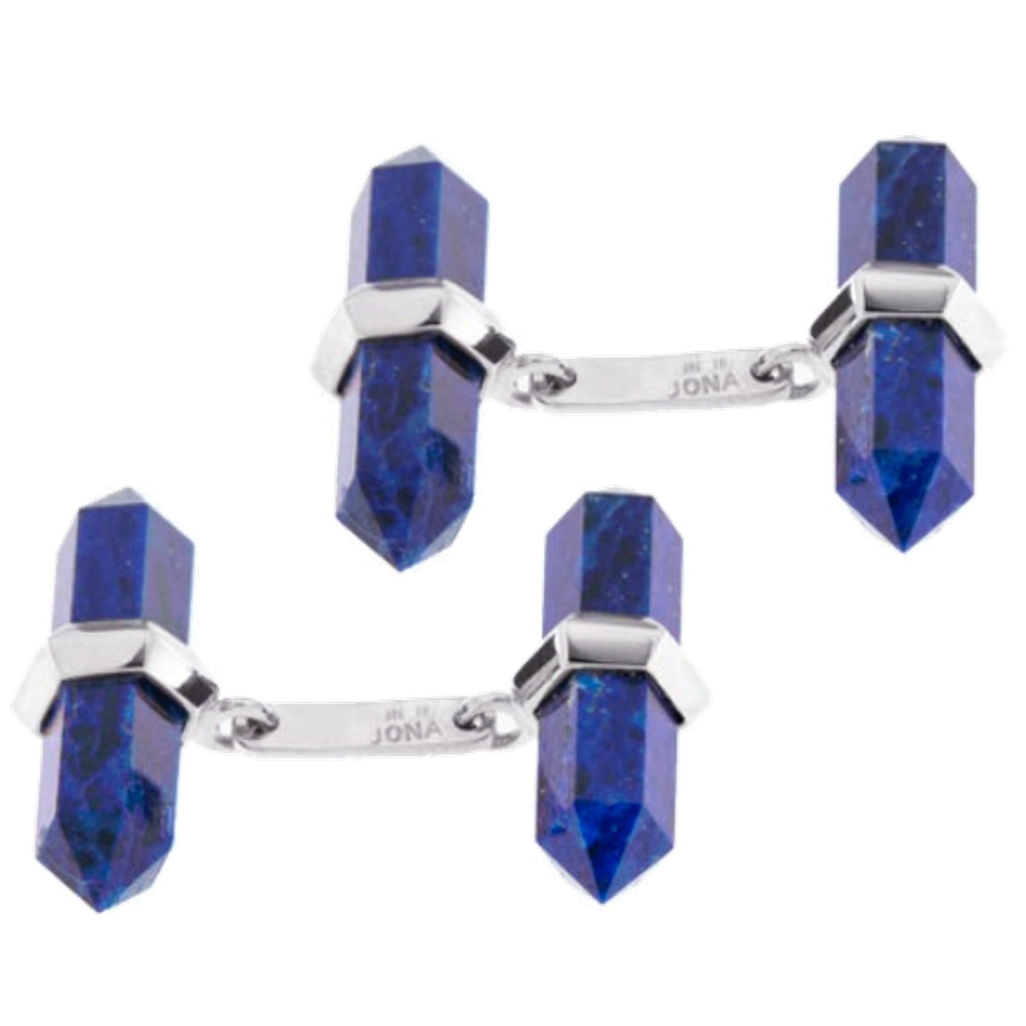 Mixed Cut Alex Jona 18 Karat White Gold Lapis Lazuli Prism Bar Cufflinks For Sale