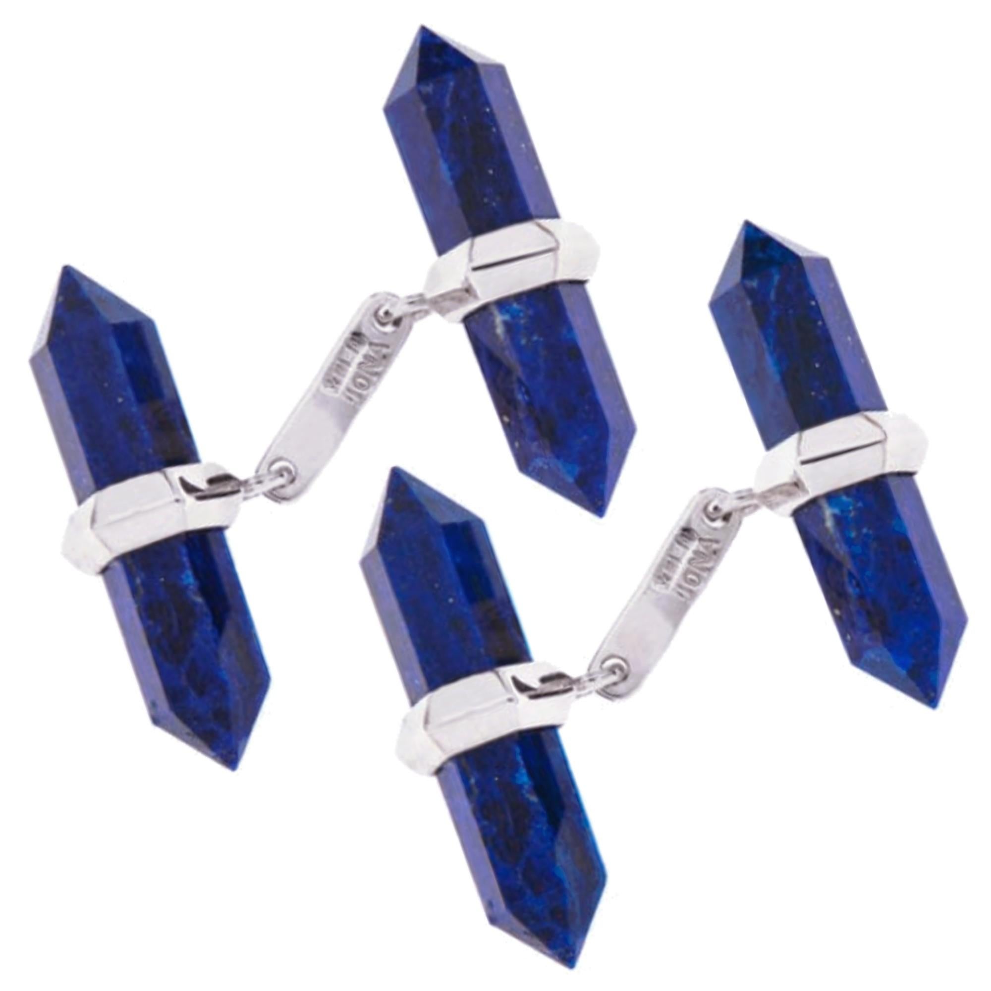 Alex Jona 18 Karat White Gold Lapis Lazuli Prism Bar Cufflinks For Sale