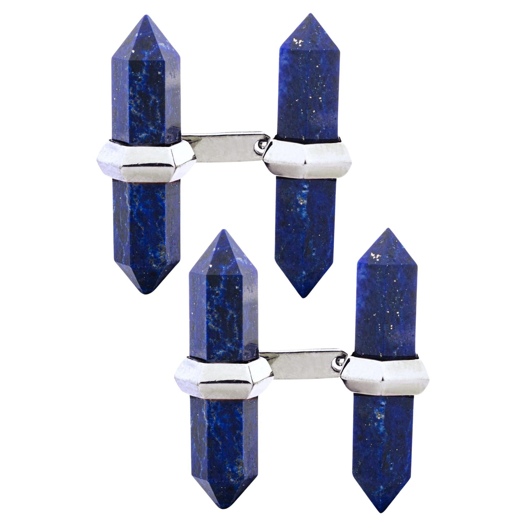 Alex Jona 18 Karat White Gold Lapis Lazuli Prism Bar Cufflinks