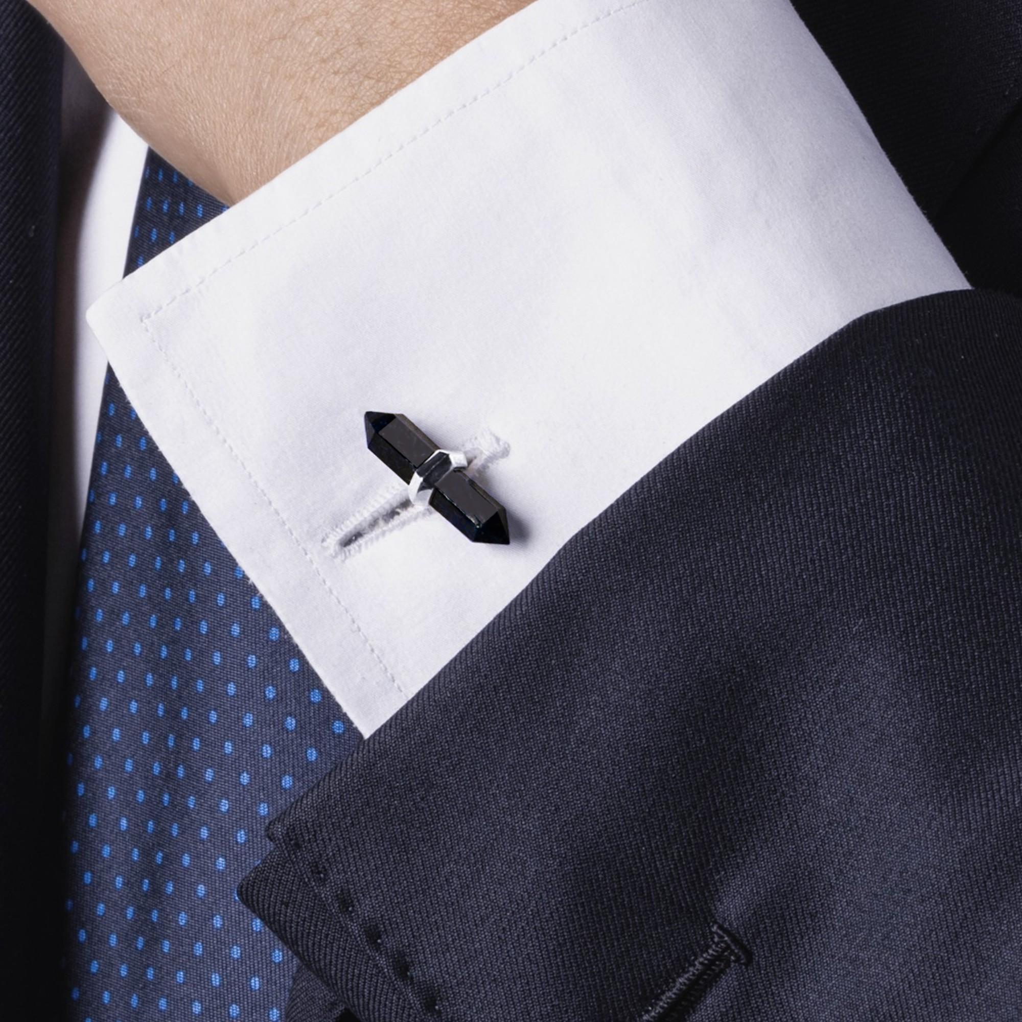 Alex Jona Boutons de manchette barre prisme en or blanc 18 carats et onyx Neuf - En vente à Lugano, CH