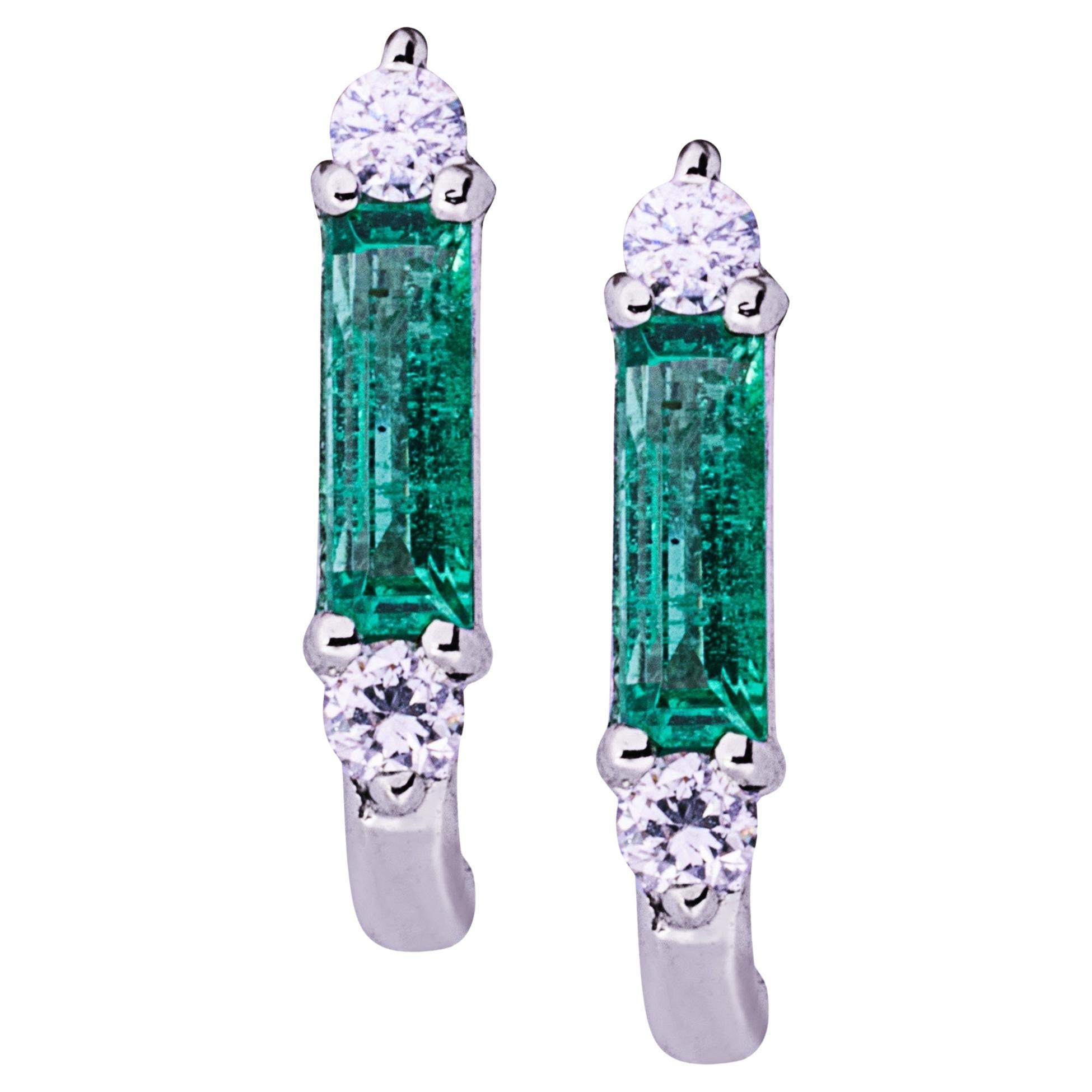 Alex Jona 18 Karat White Gold White Diamond Emerald Stud Earrings For Sale