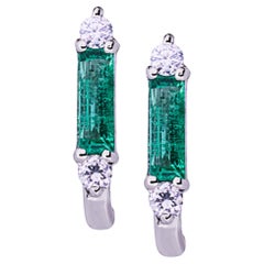 Alex Jona 18 Karat White Gold White Diamond Emerald Stud Earrings