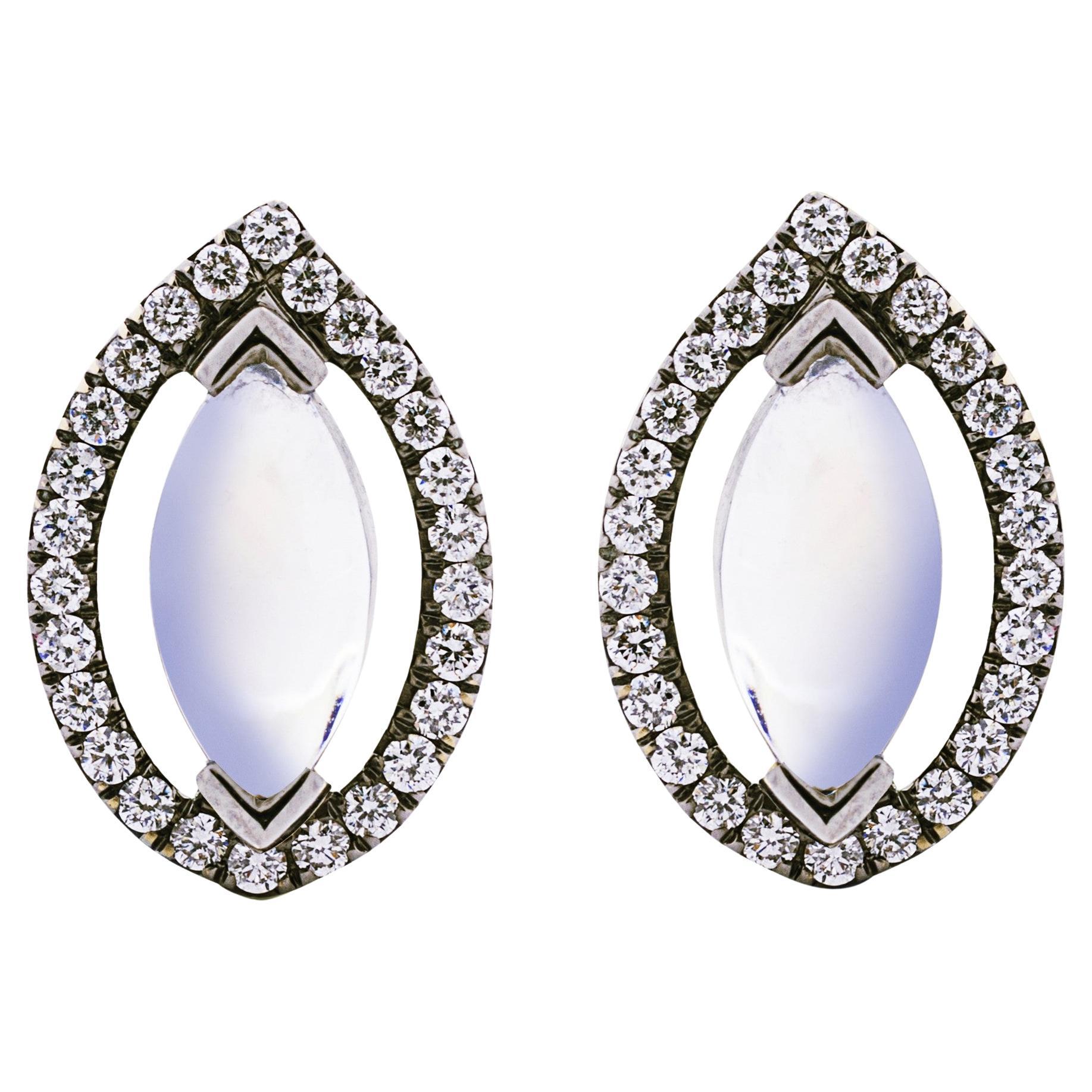 Alex Jona 18 Karat White Gold White Diamond Moonstone Stud Earrings