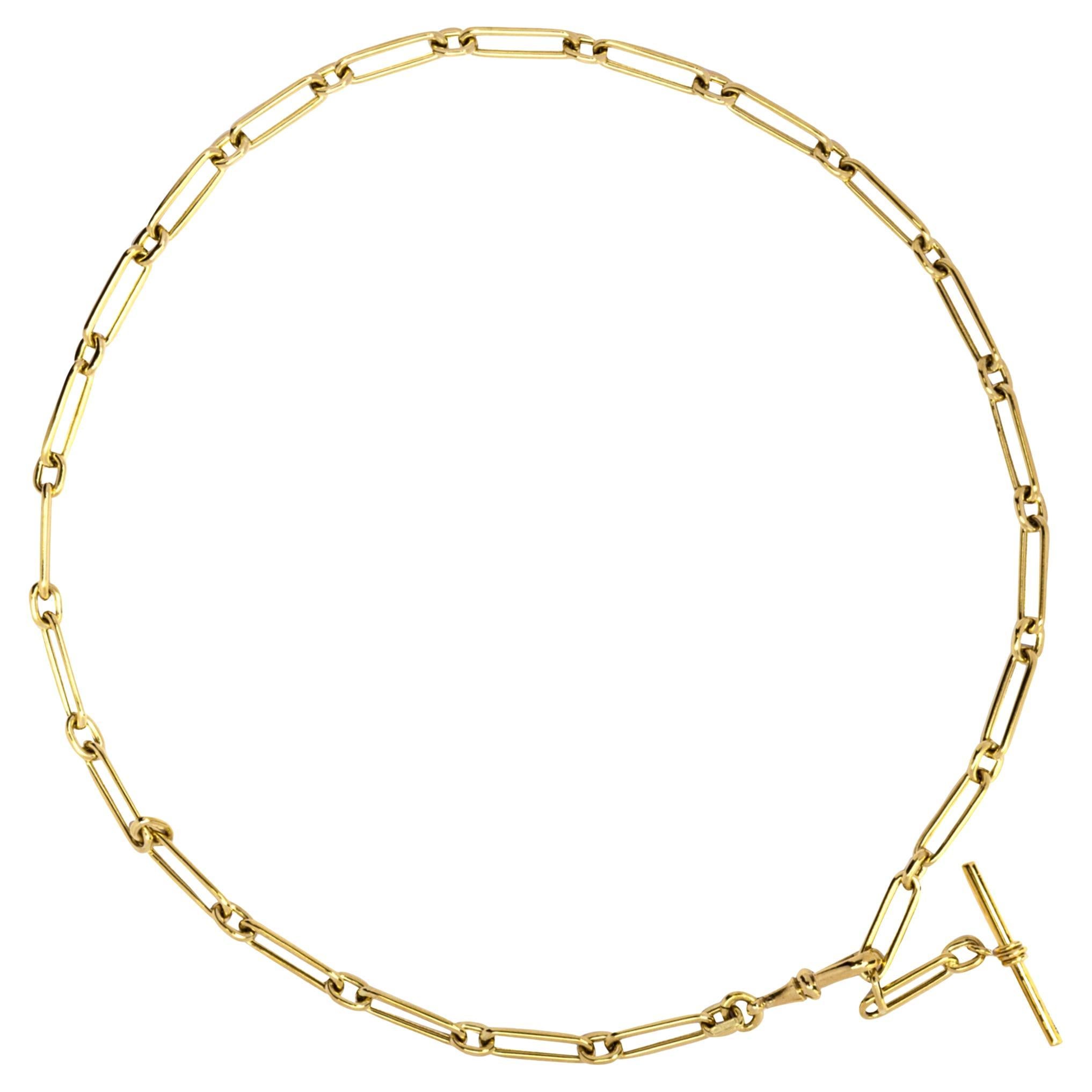 18 Karat Yellow Gold Albert Watch Link Chain Necklace