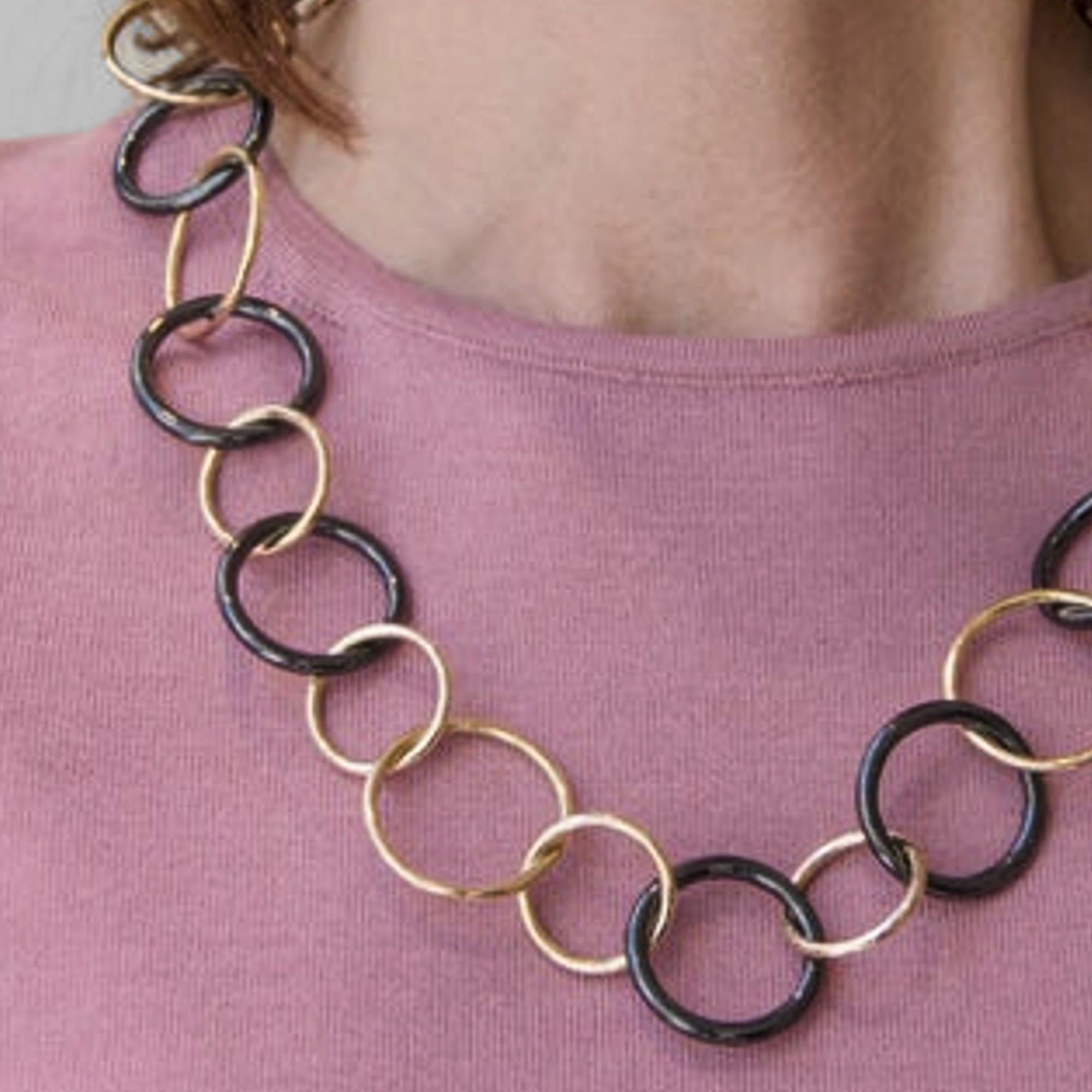 Contemporary Alex Jona 18 Karat Yellow Gold and High-Tech Black Ceramic Circle Link Necklace