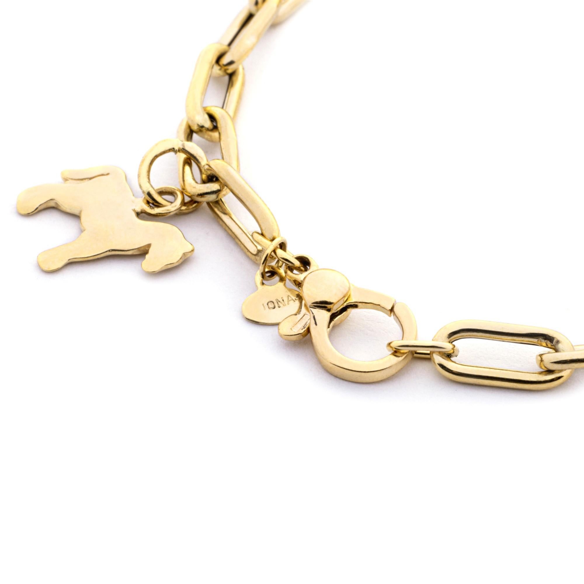 Round Cut Alex Jona 18 Karat Yellow Gold Animal Charm Chain Bracelet For Sale