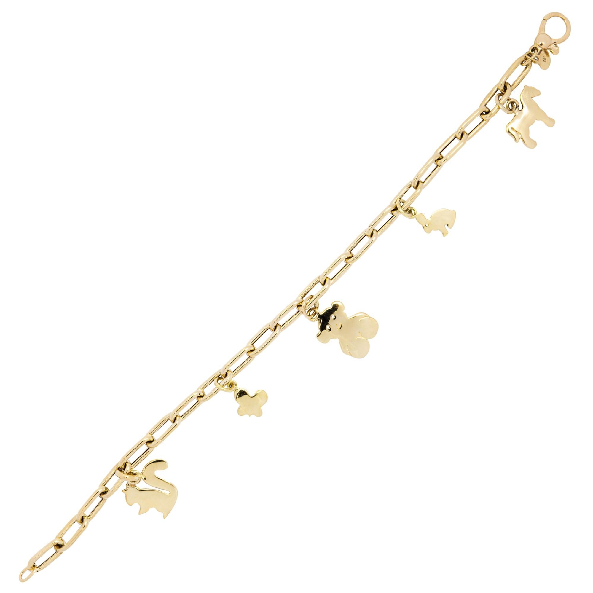 Alex Jona 18 Karat Yellow Gold Animal Charm Chain Bracelet For Sale 1