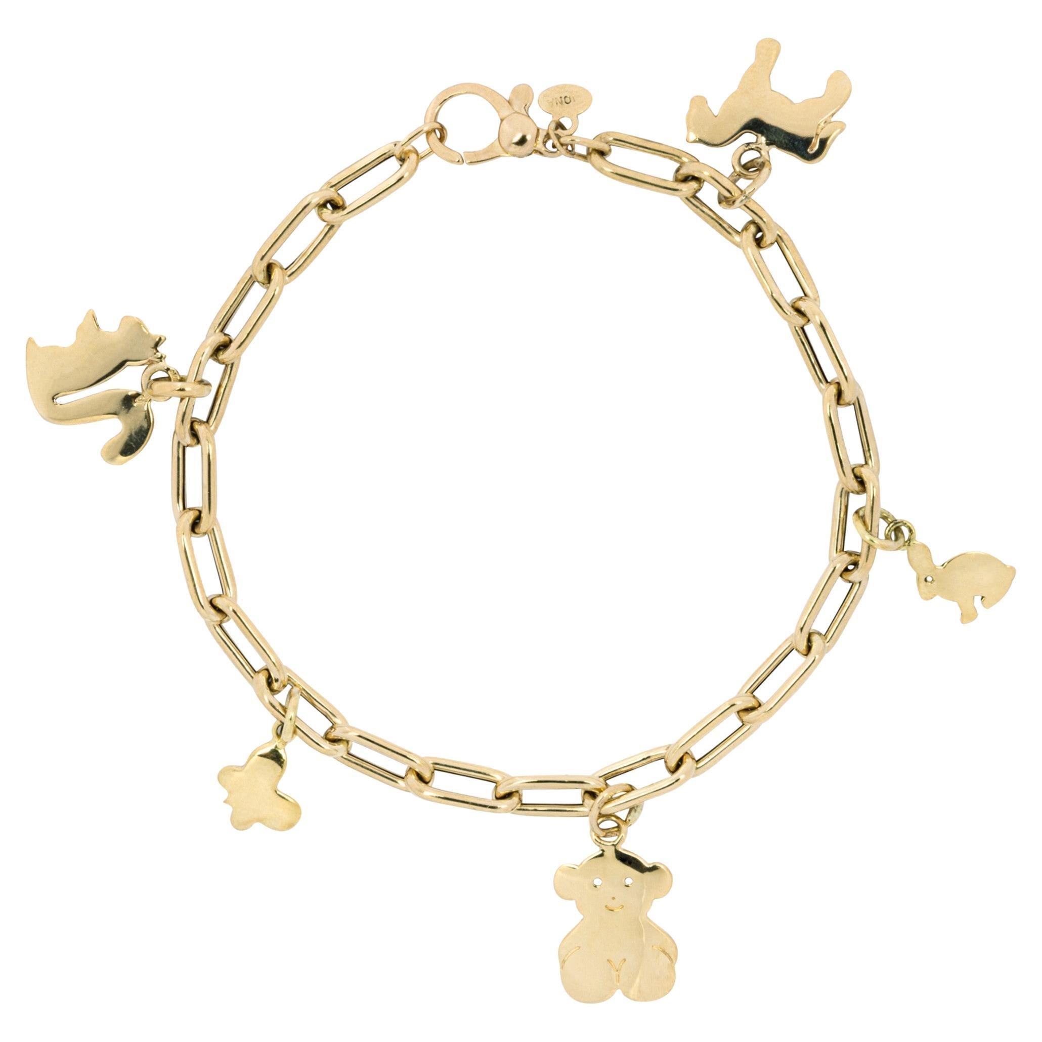 Alex Jona 18 Karat Yellow Gold Animal Charm Chain Bracelet For Sale