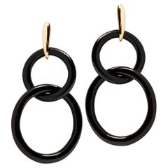 Alex Jona 18 Karat Yellow Gold Black Agate Interlocking Hoops Pendant Earrings