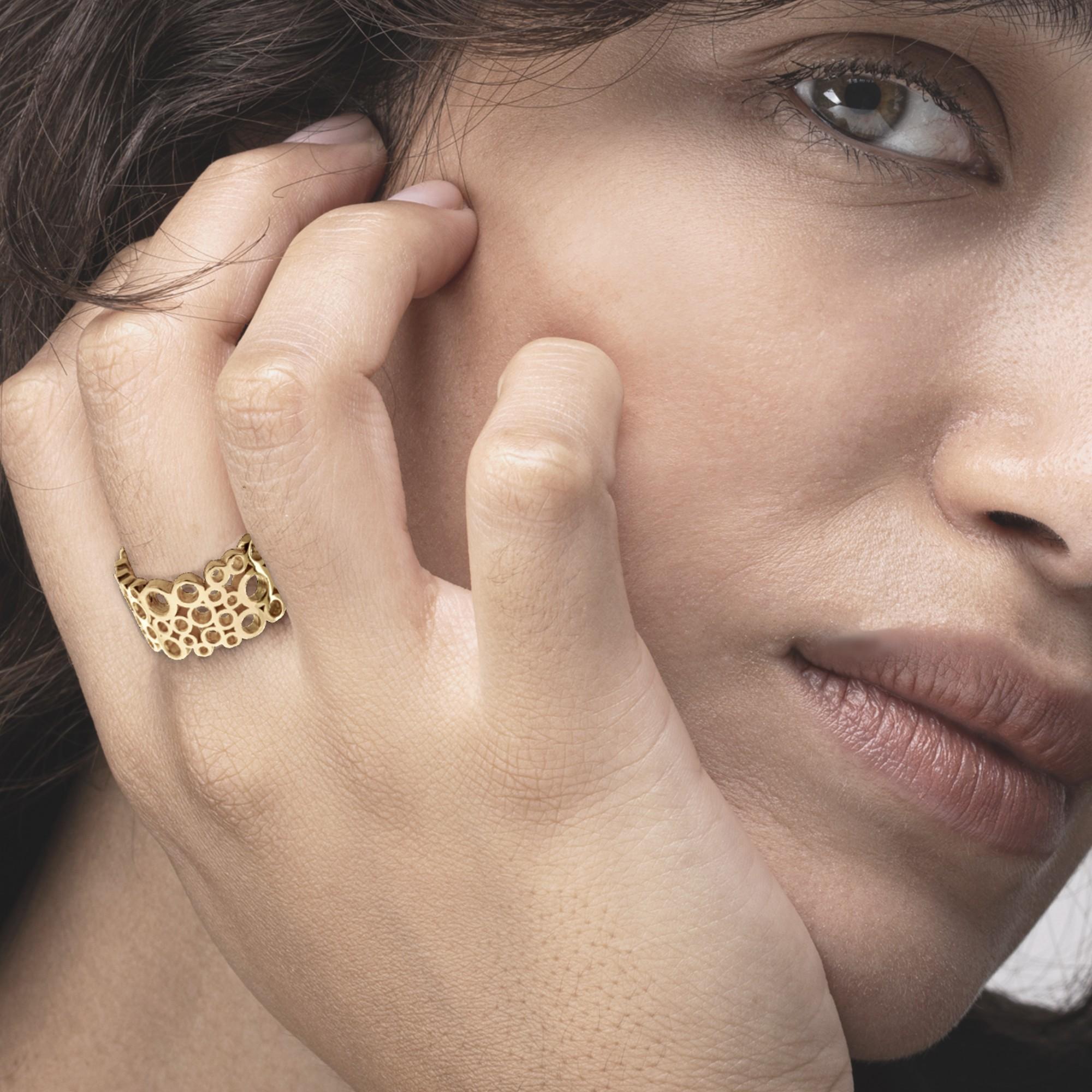 Alex Jona 18 Karat Yellow Gold Bollicine Open Band Ring in vendita 1