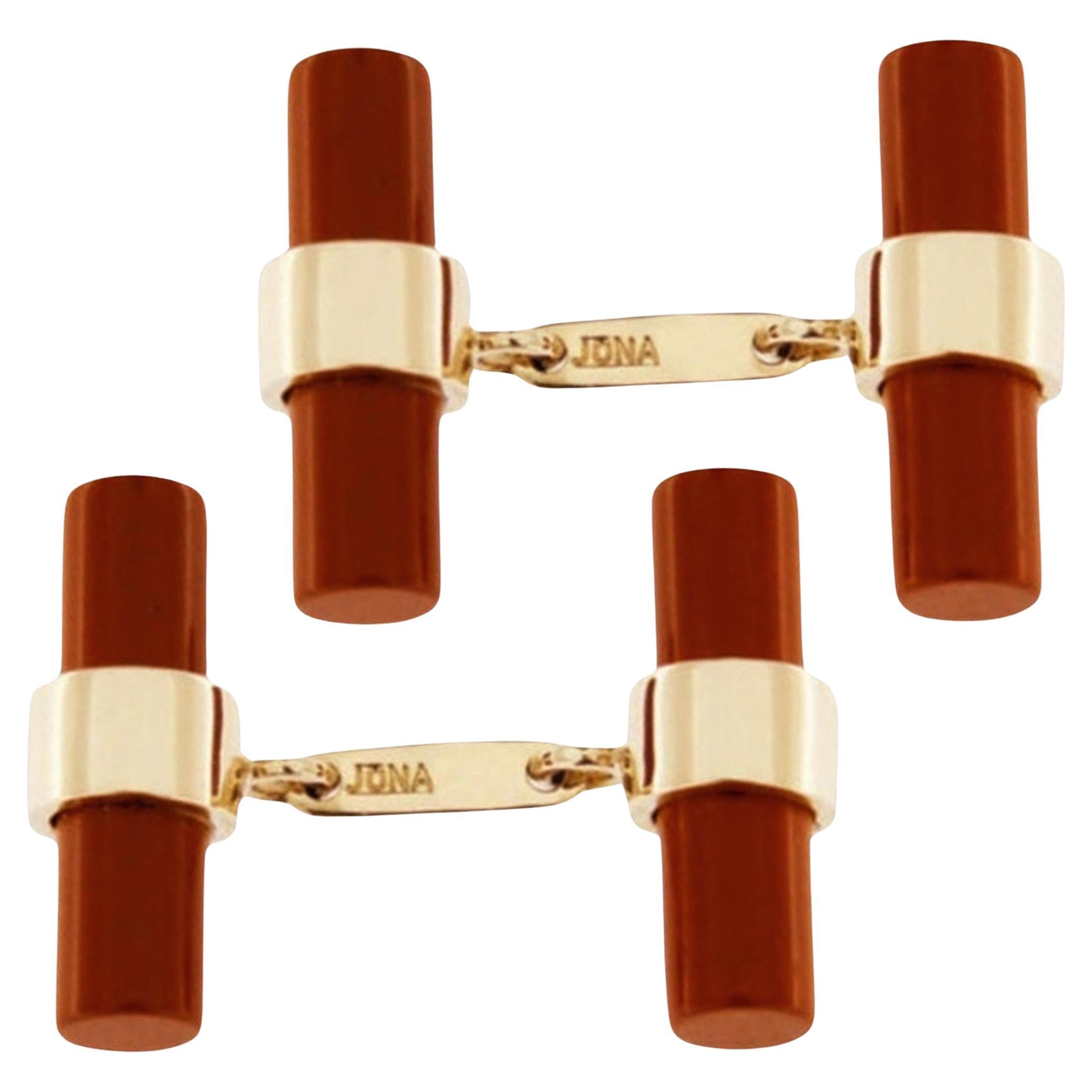 Alex Jona Boutons de manchette barre en or jaune 18 carats et cornaline
