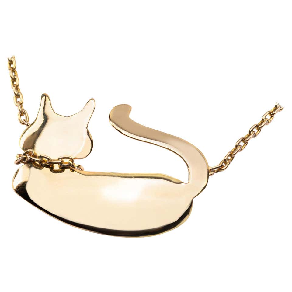 Alex Jona 18 Karat White Gold White Diamond Cat Pendant Necklace For ...