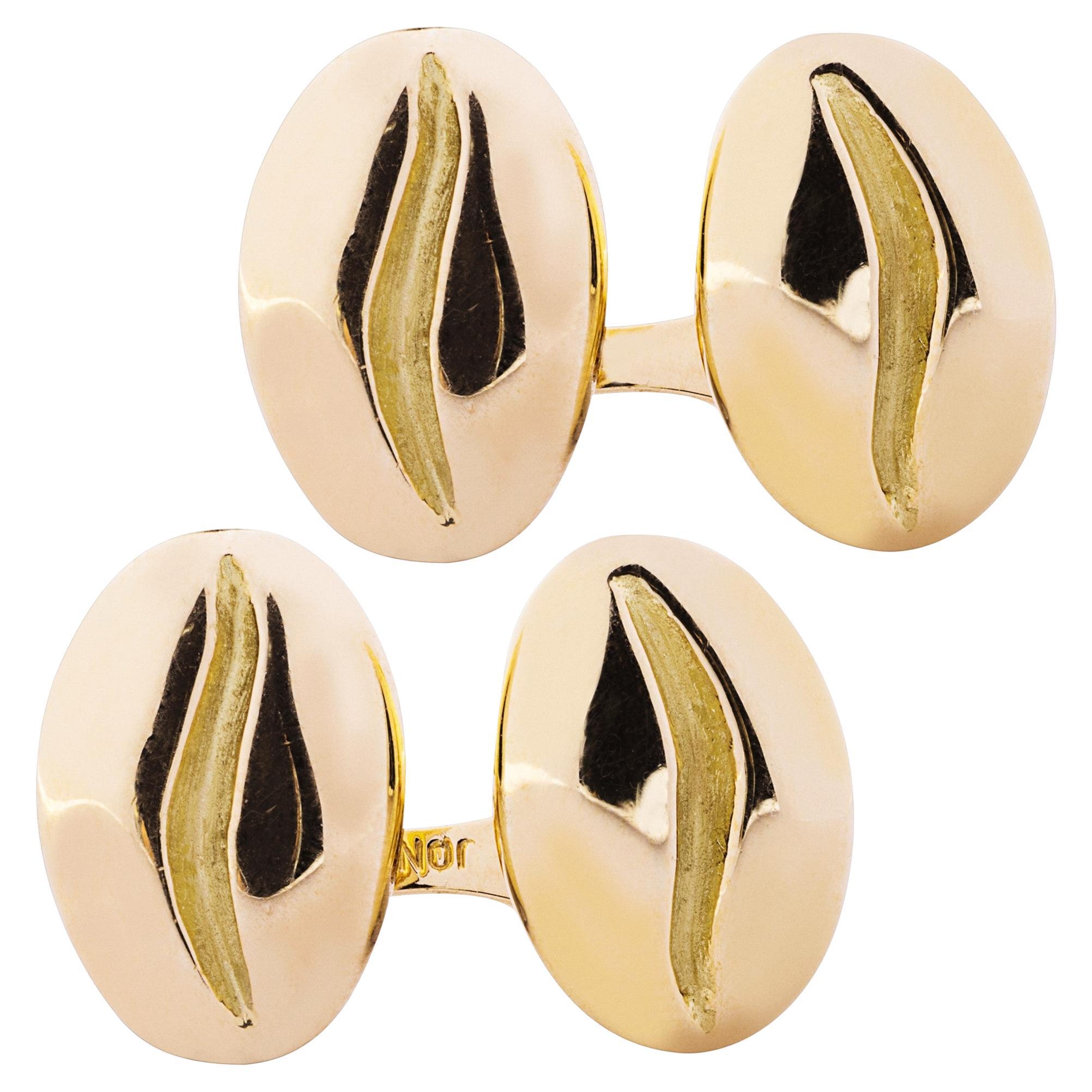 Alex Jona 18 Karat Yellow Gold Coffee Bean Cufflinks