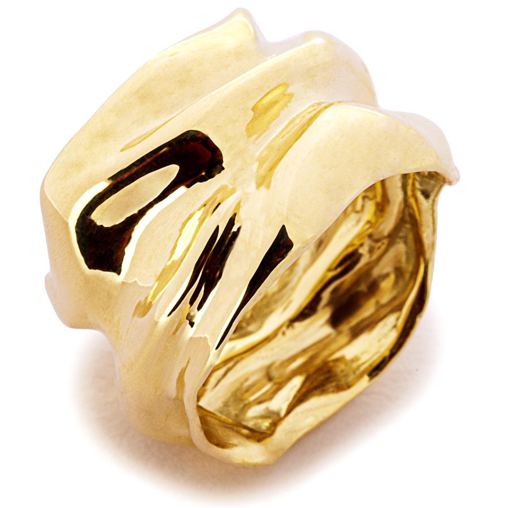 Alex Jona 18 Karat Yellow Gold Crushed Wide Band Ring For Sale 1
