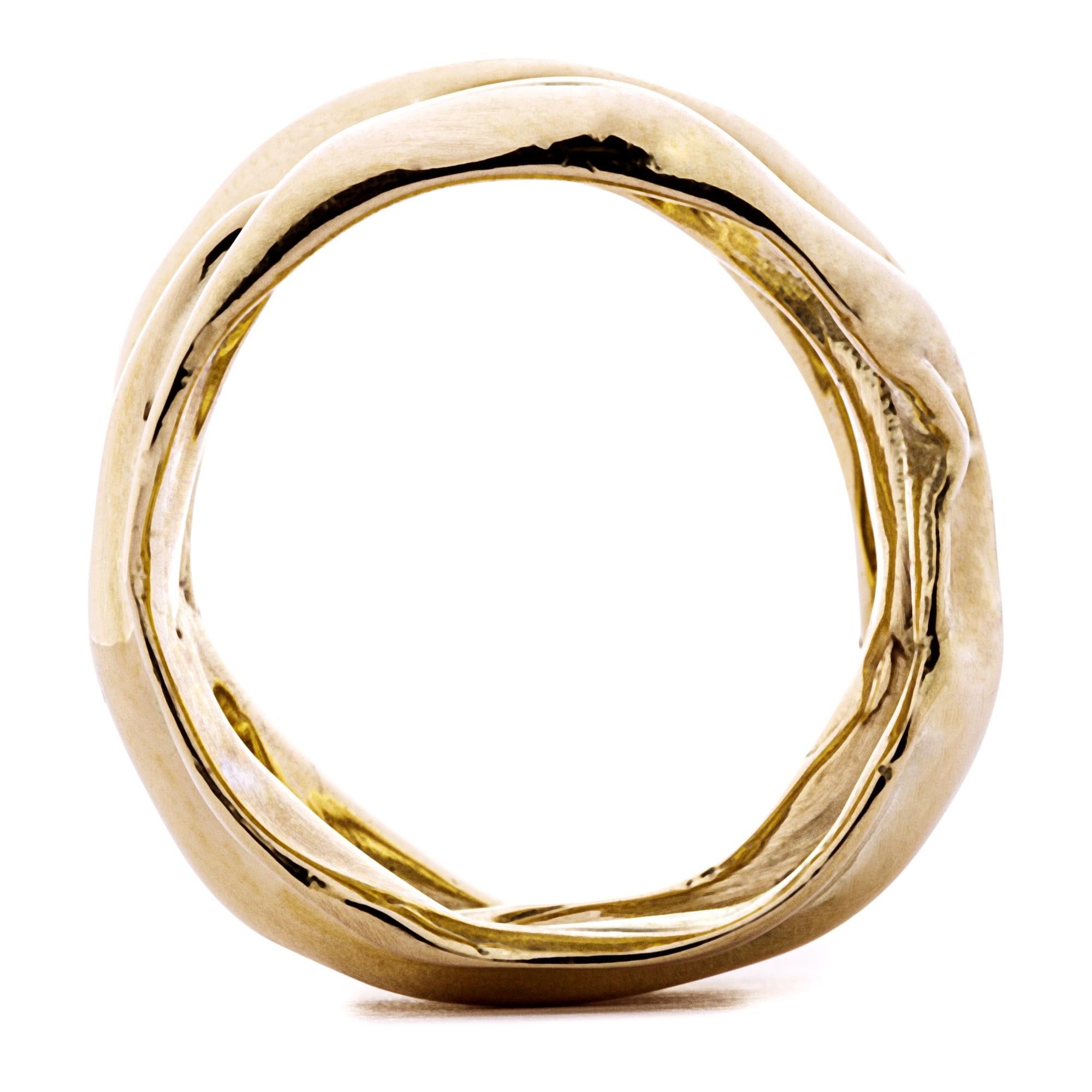 Alex Jona 18 Karat Yellow Gold Crushed Wide Band Ring For Sale 2