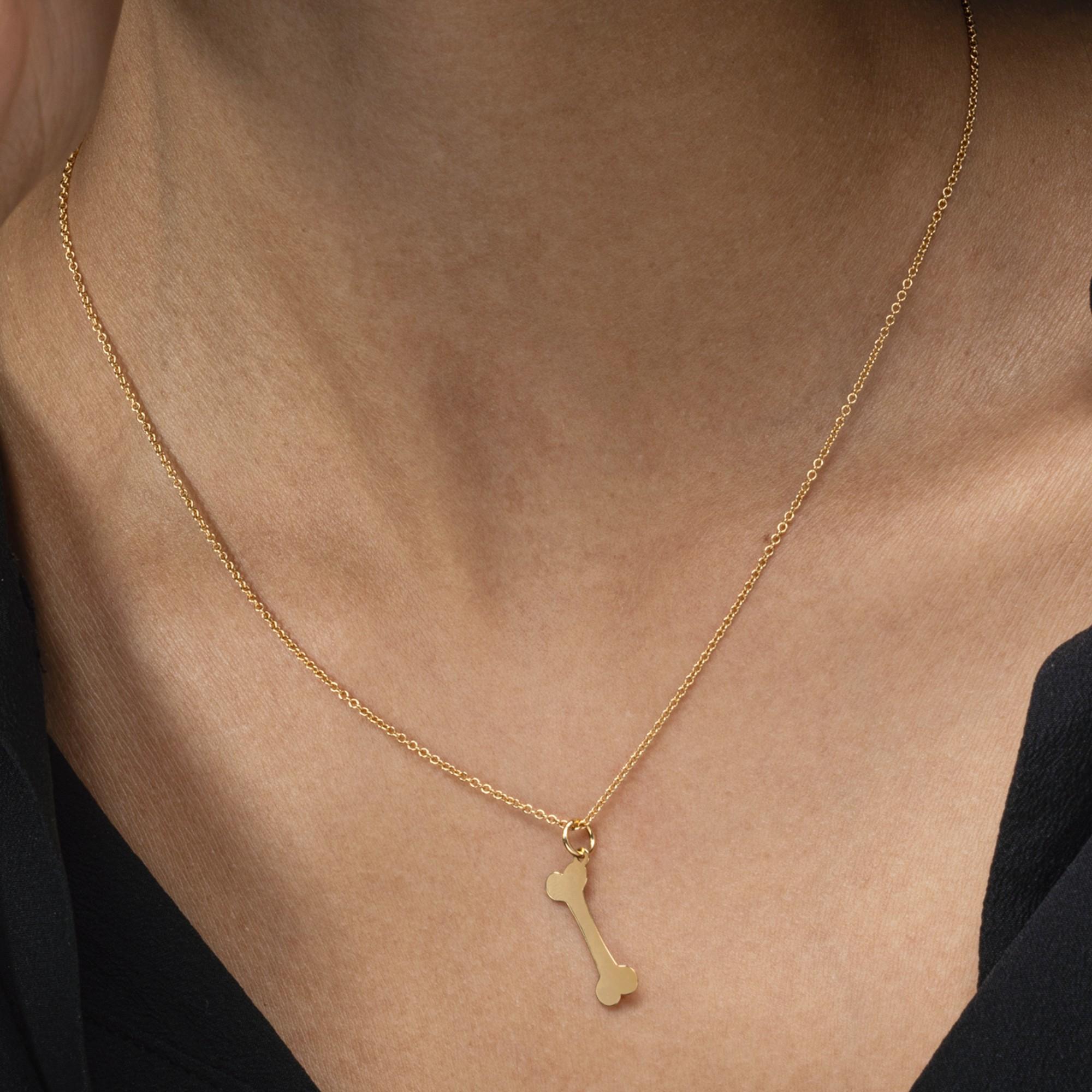 Women's or Men's Alex Jona 18 Karat Yellow Gold Dog Bone Chain Necklace Pendant  For Sale