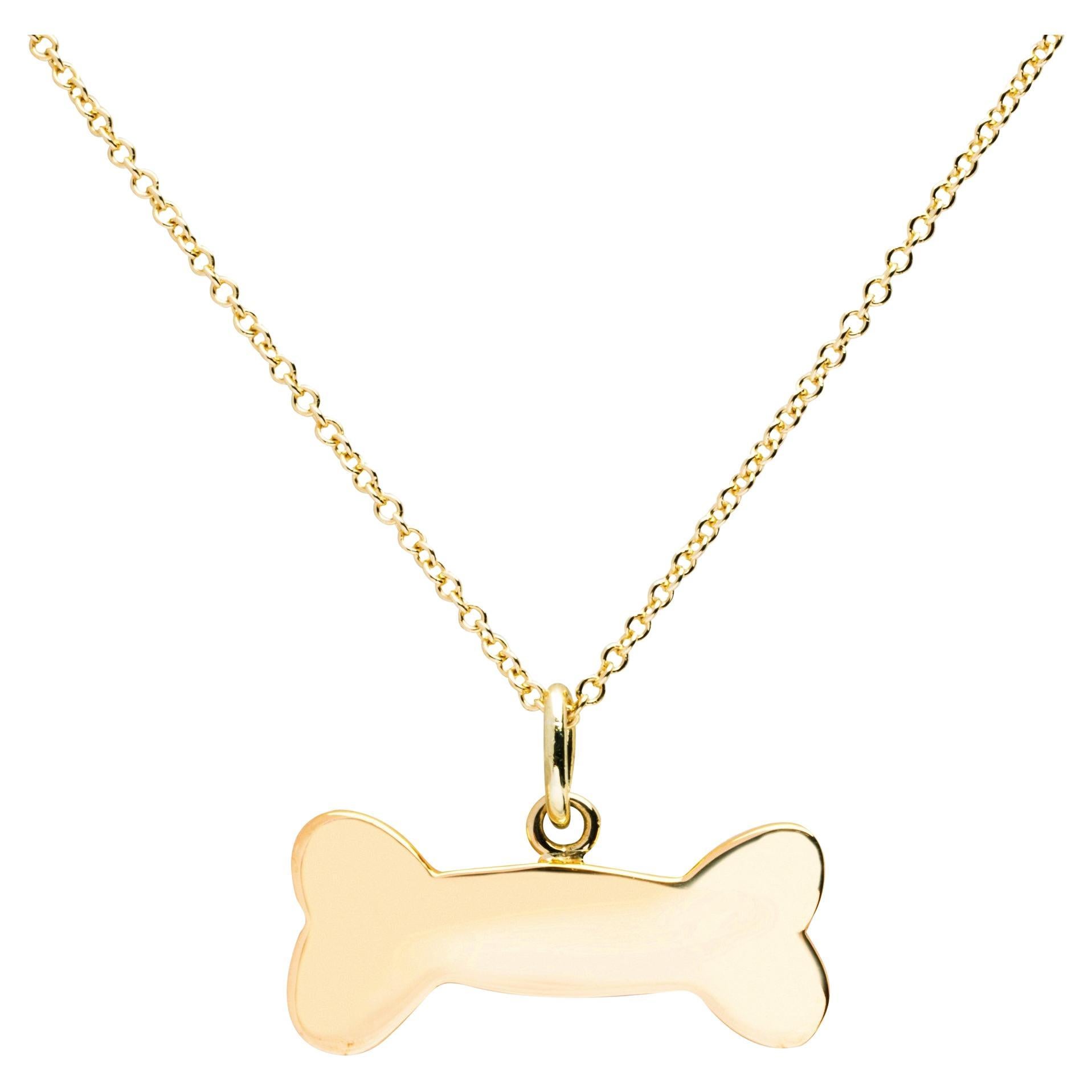 Alex Jona 18 Karat Yellow Gold Dog Bone Pendant Charm Chain Necklace 