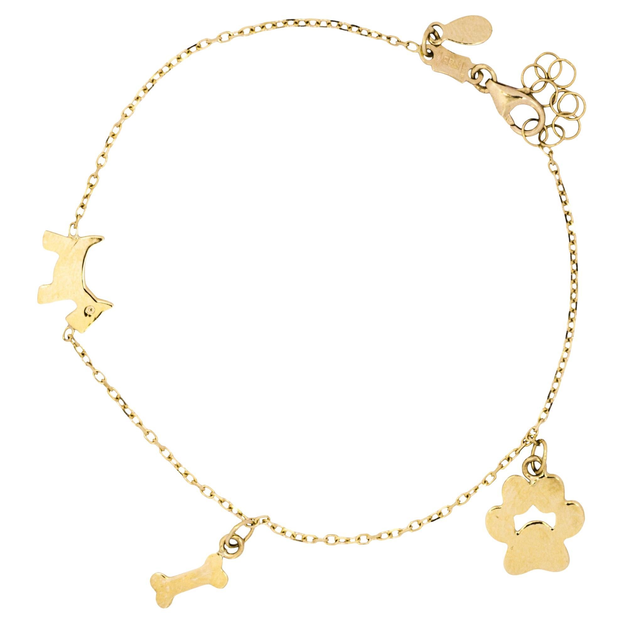 Alex Jona, bracelet breloque pendentif amoureux de chiens en or jaune 18 carats en vente