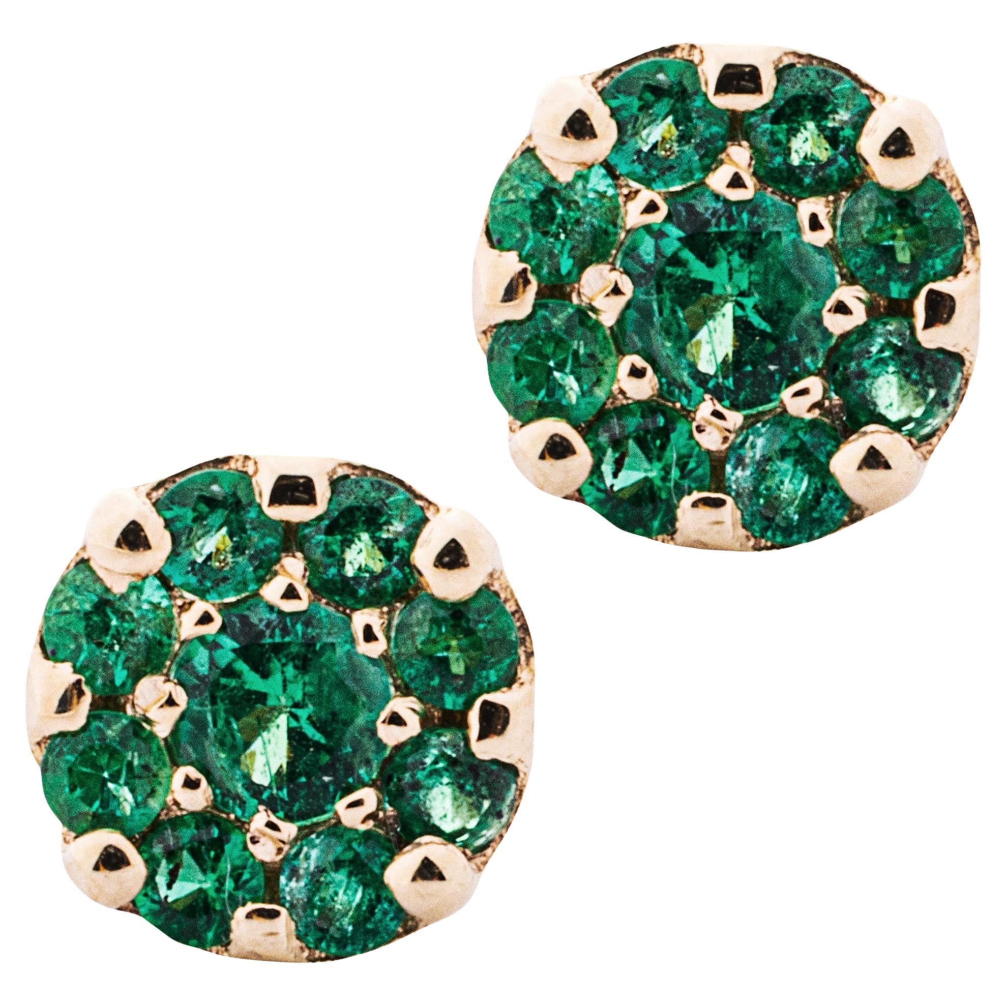 Alex Jona 18 Karat Yellow Gold Emerald Stud Earring For Sale