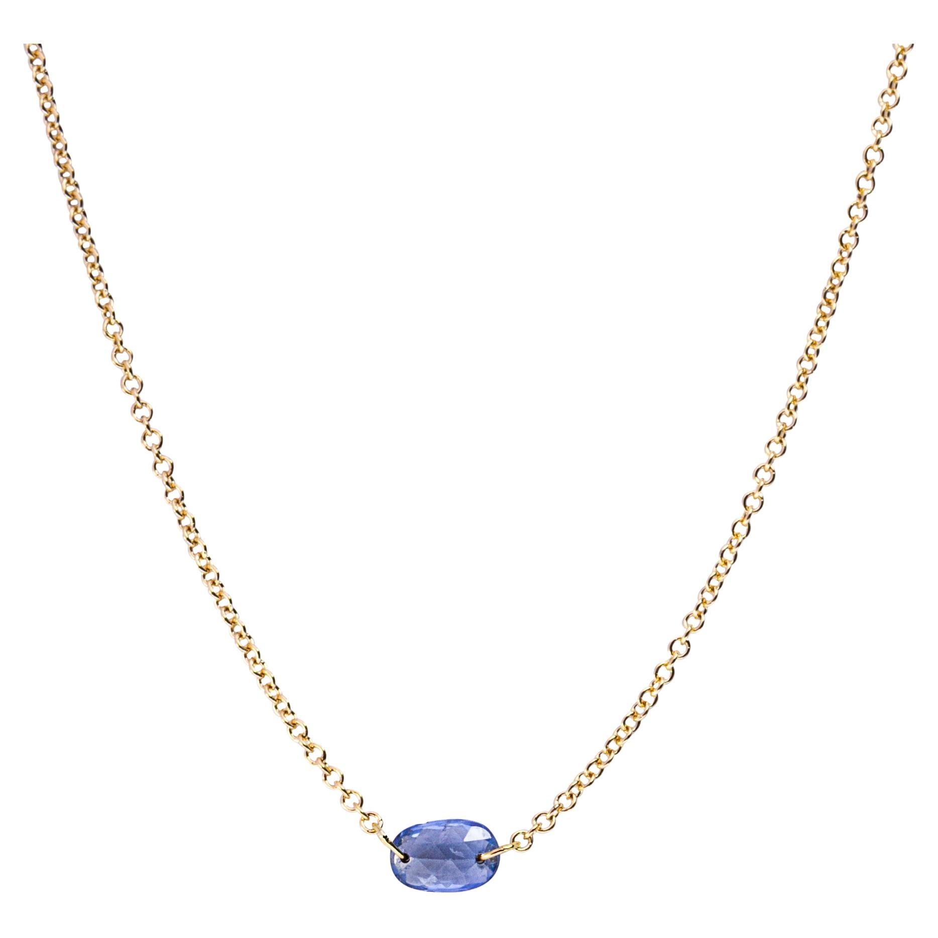 Alex Jona Halskette aus 18 Karat Gelbgold mit schwebendem blauem Saphir im Angebot