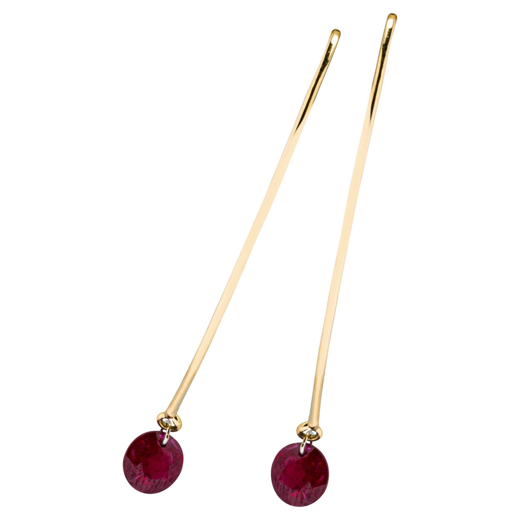 Alex Jona, boucles d'oreilles en goutte flottantes en or jaune 18 carats et rubis en vente