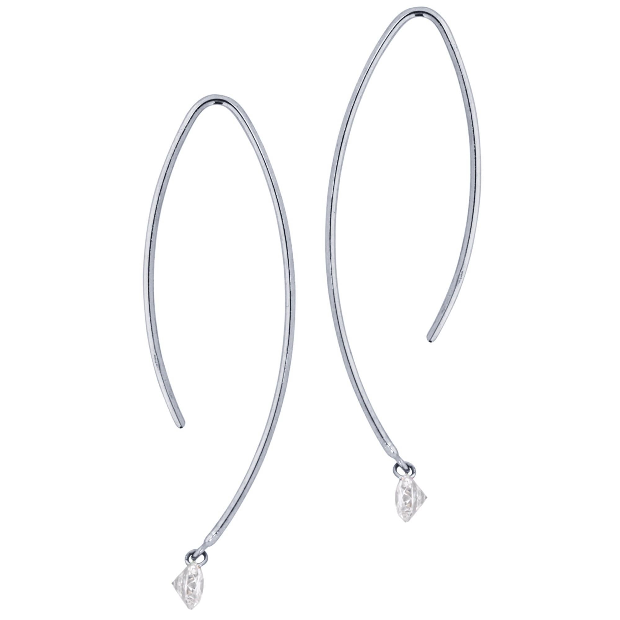 18 Karat Weißer schwebender weißer Diamant-Tropfen-Ohrring von Jona (Rundschliff) im Angebot