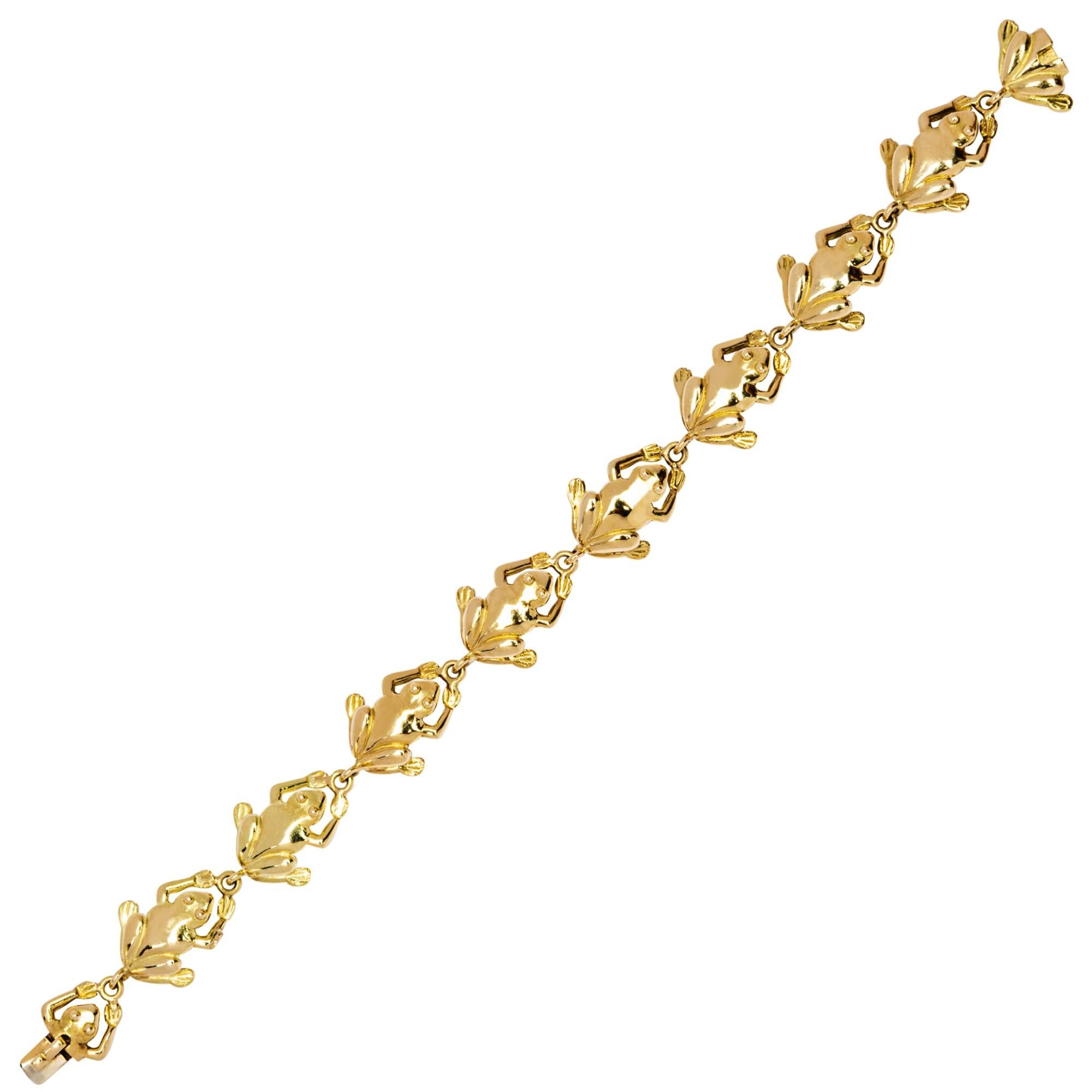 Alex Jona Frosch-Gliederarmband aus 18 Karat Gelbgold für Damen oder Herren im Angebot