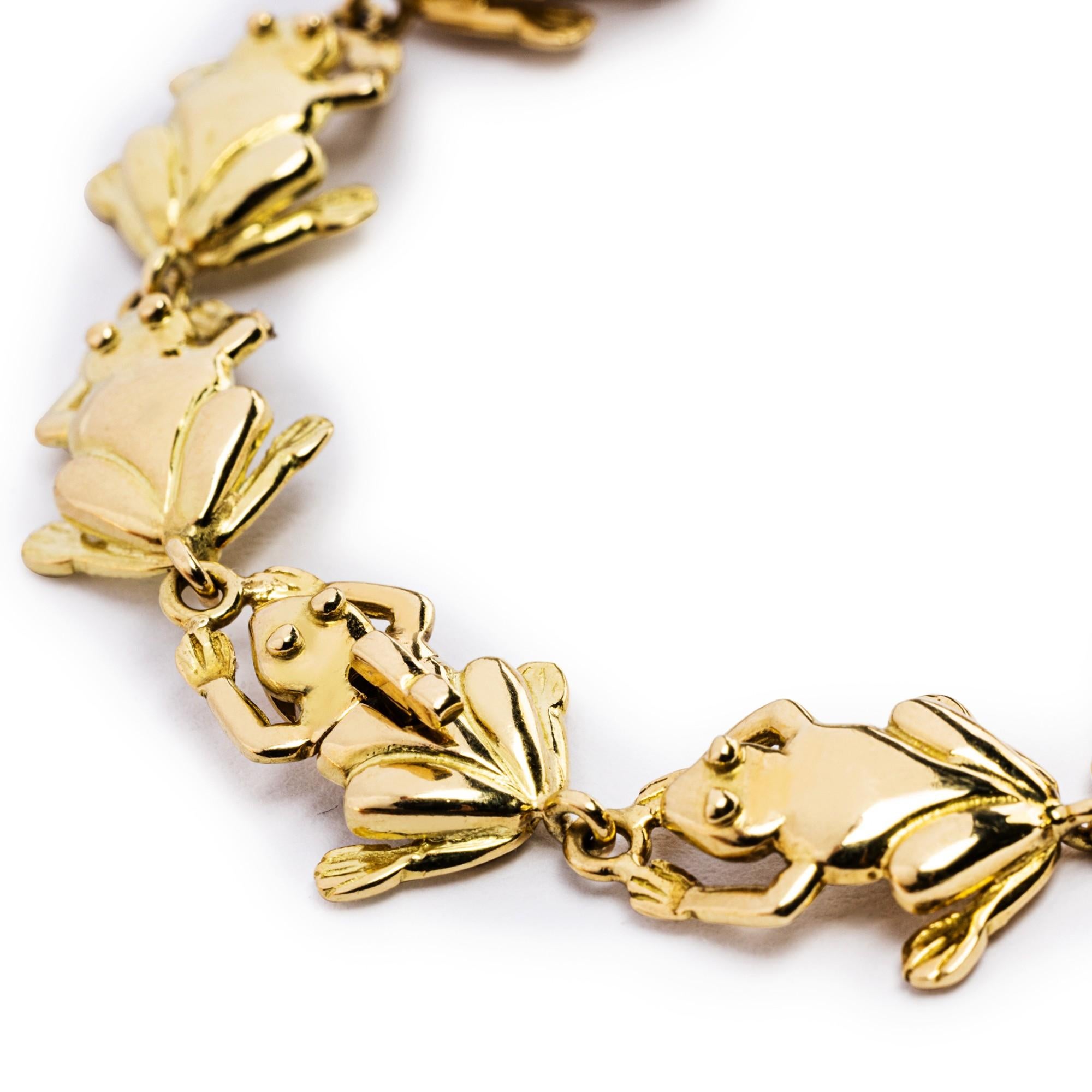 Alex Jona 18 Karat Yellow Gold Frog Link Bracelet In New Condition For Sale In Torino, IT